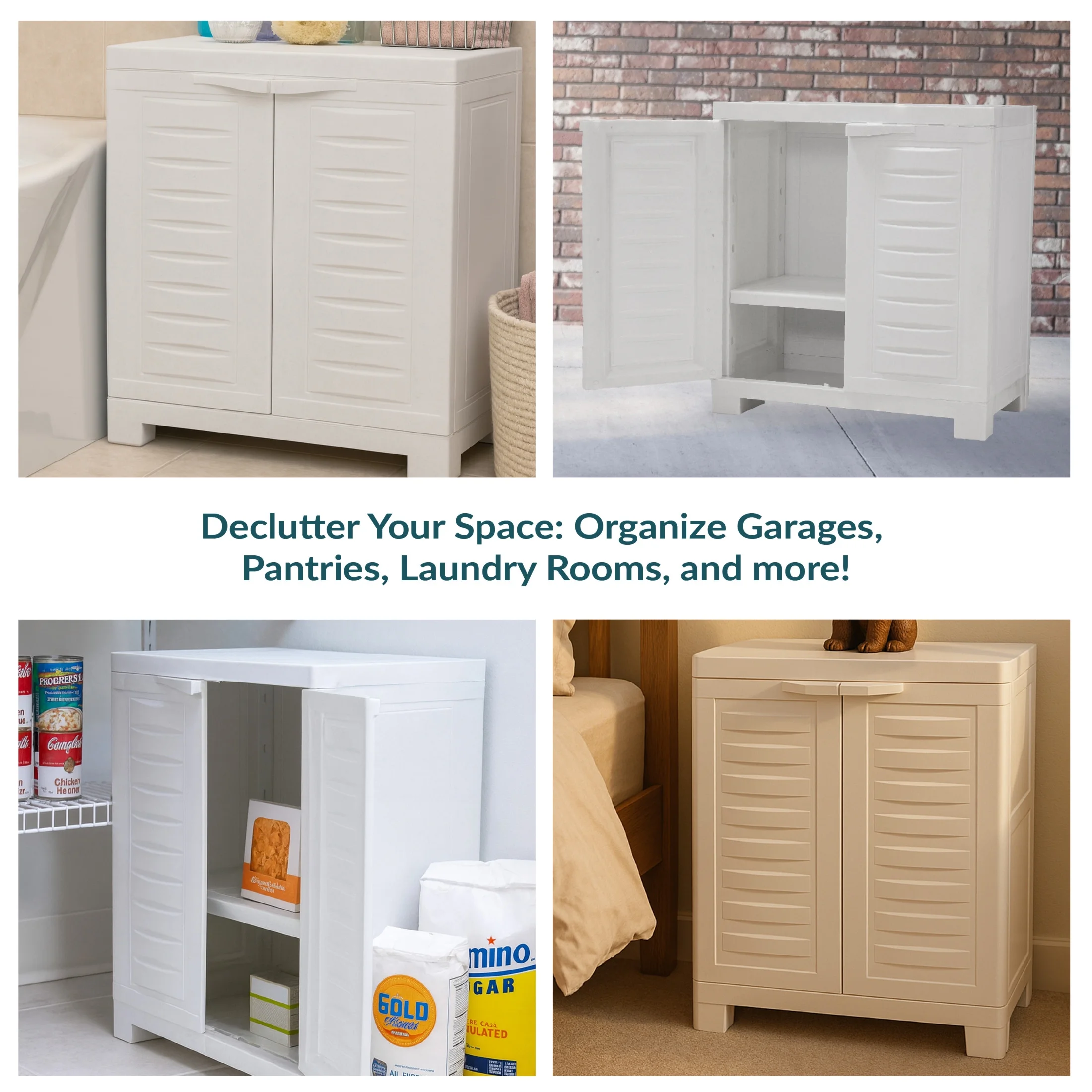 Sunnydaze Adjustable 25.5" Plastic 1-Shelf Freestanding Garage Storage Cabinet, Gray w/ Charcoal Trim - Image 23