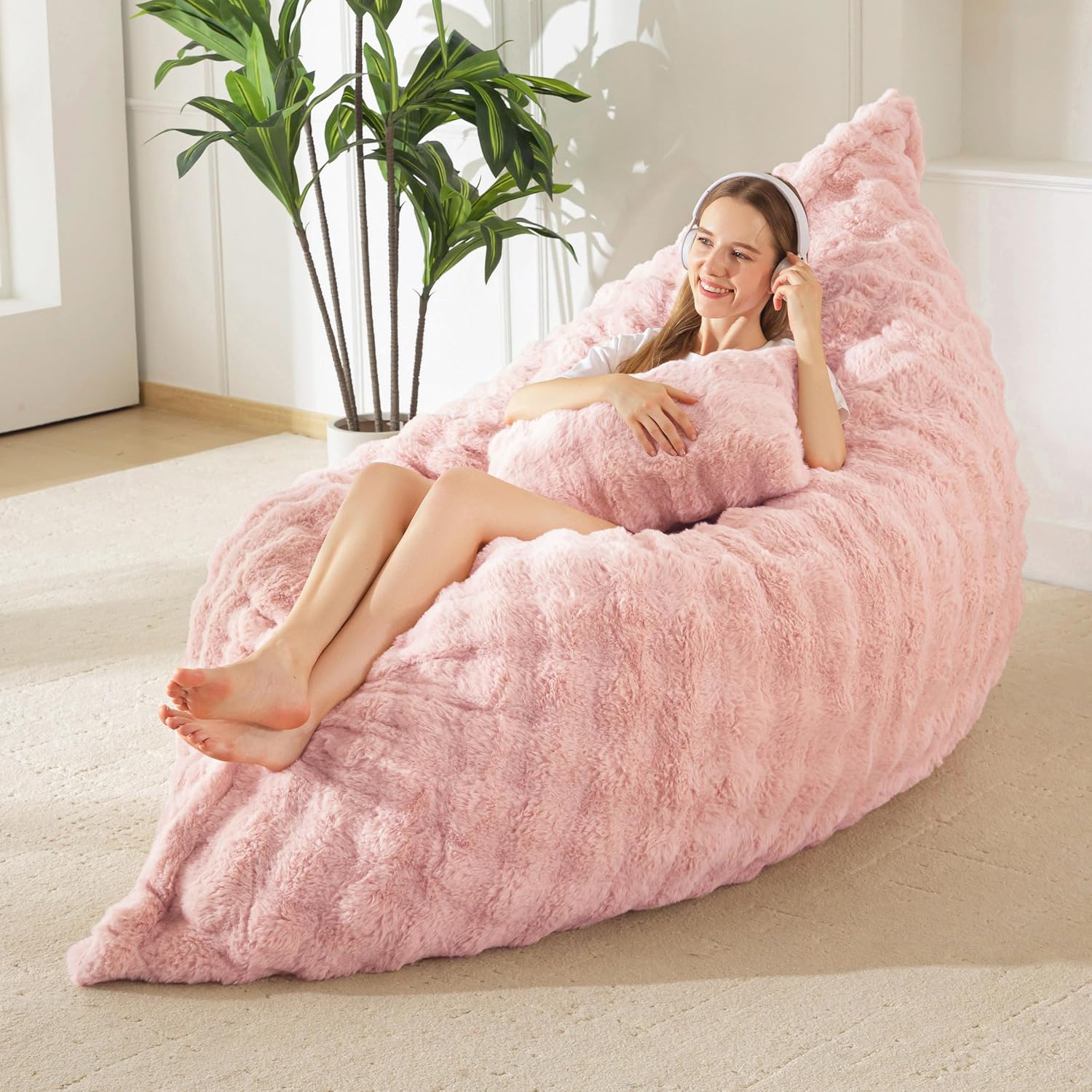 Giant Bean Bag Chair with Pillow, 3 in 1 Convertible Bean Bag Chair - Image 11