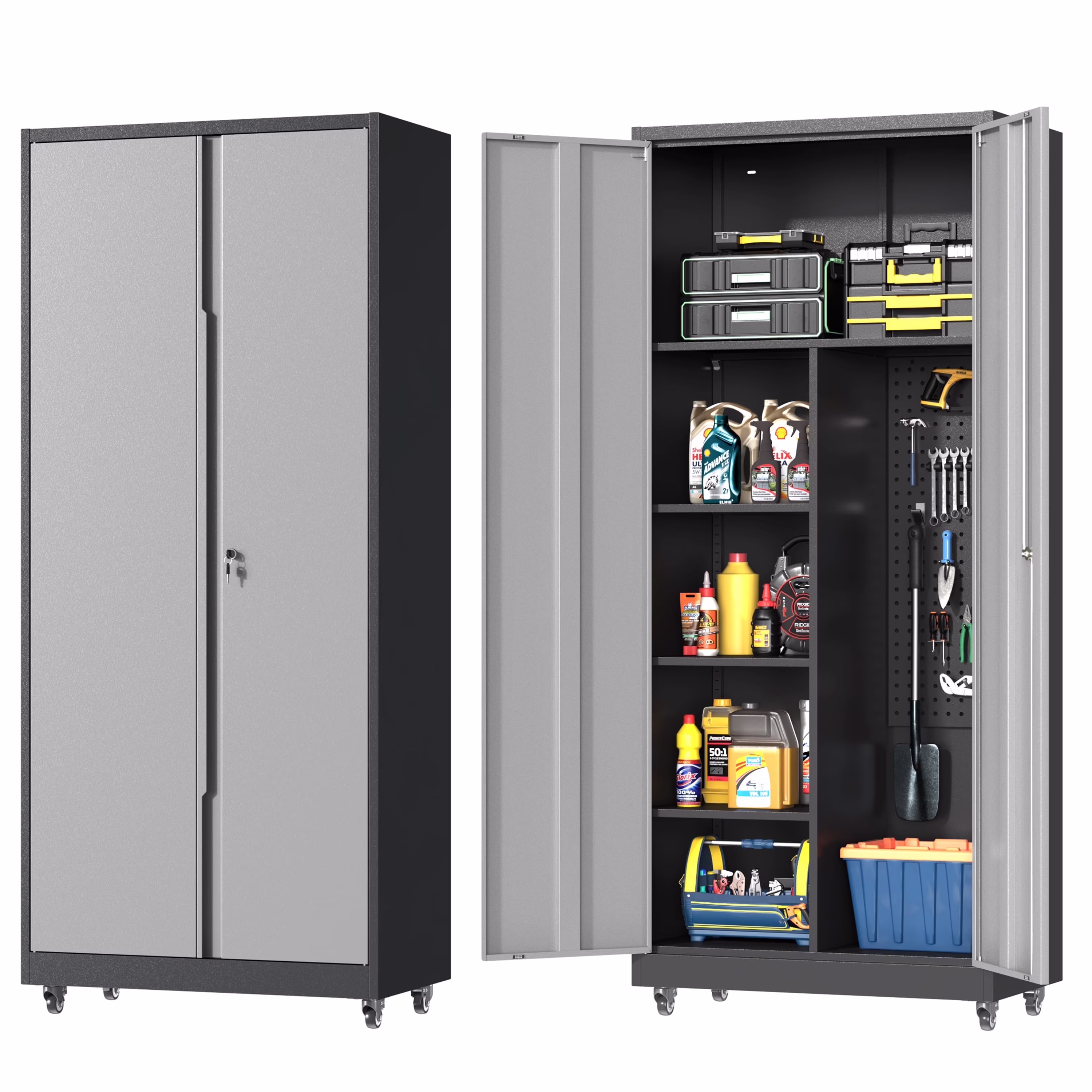 Topass Metal Storage Locker with Lockable Door, 71'' Clothing Coat , Garage Tool Cabinet with Wheels -Locker for Office, Home, School, Employee, Gym - Image 3