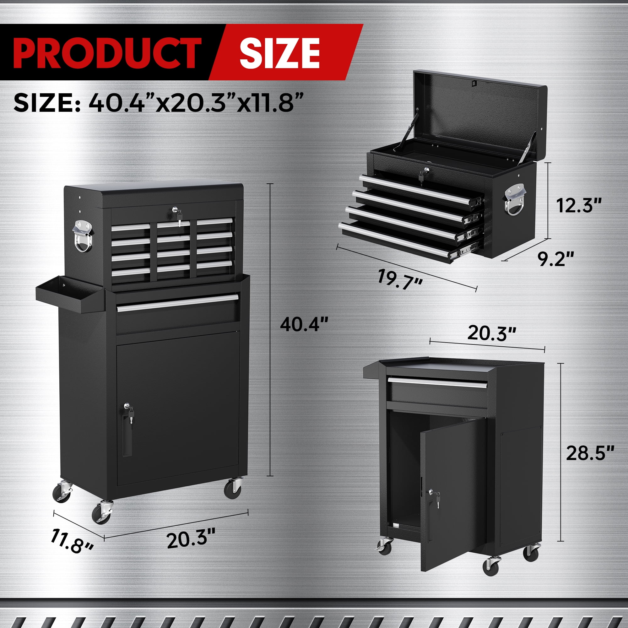 SUNCROWN 2-IN-1 Tool Chest, 8-Drawer Rolling Tool Chest with Hooks and Lockable Wheels,Metal Storage Detachable Top Tool Box with Lockable Wheels for Garage, Workshop, Art Studio(Black) - Image 32