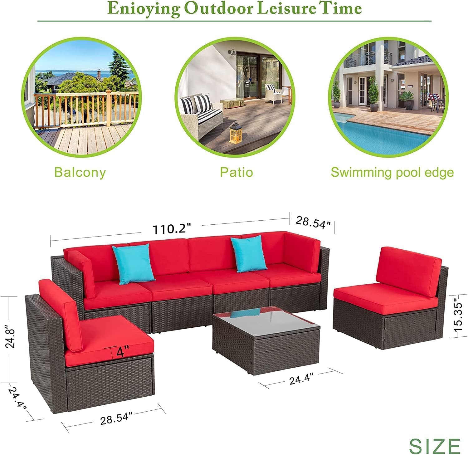 5-Piece All-Weather Patio Furniture Set with Ottoman, Outdoor Wicker Conversation Sofa Set with Cushions for Garden, Deck & Backyard - Image 54