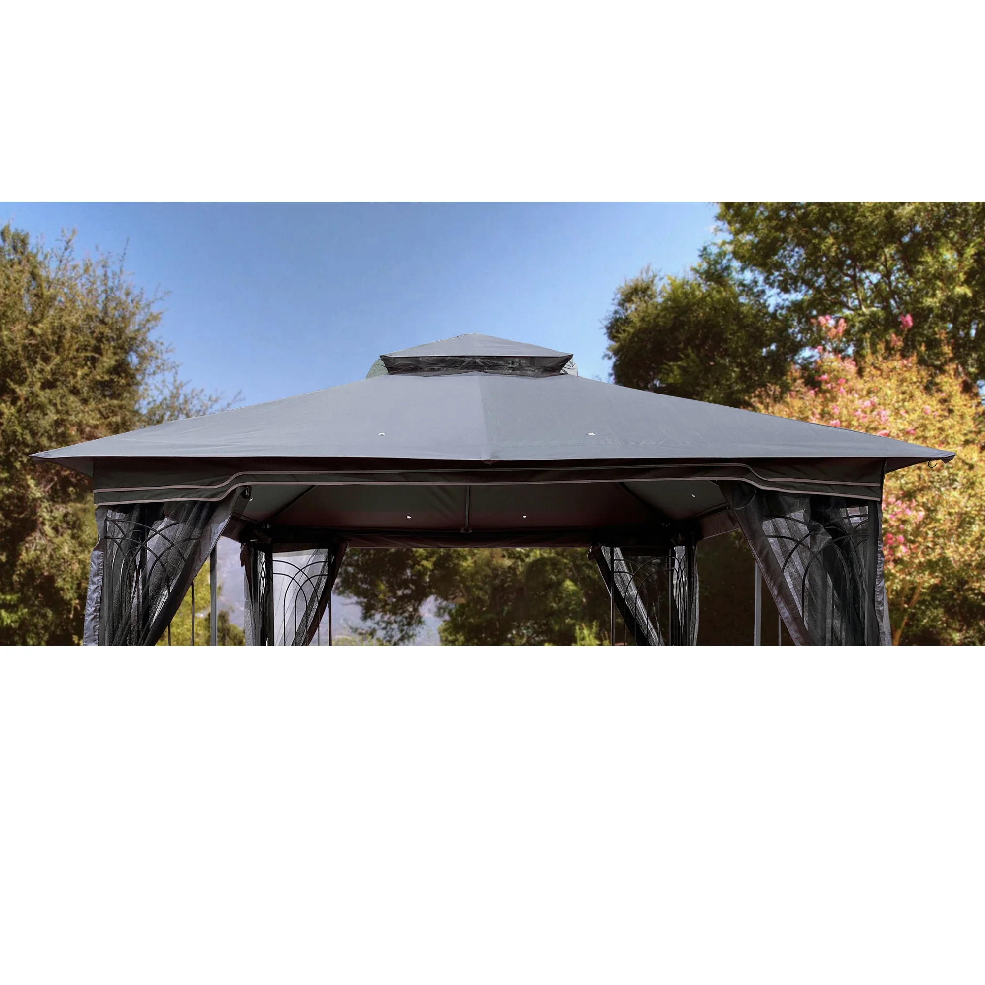 10x10 Ft Patio Double Roof Gazebo Replacement Canopy Top Fabric, Gray - Image 4