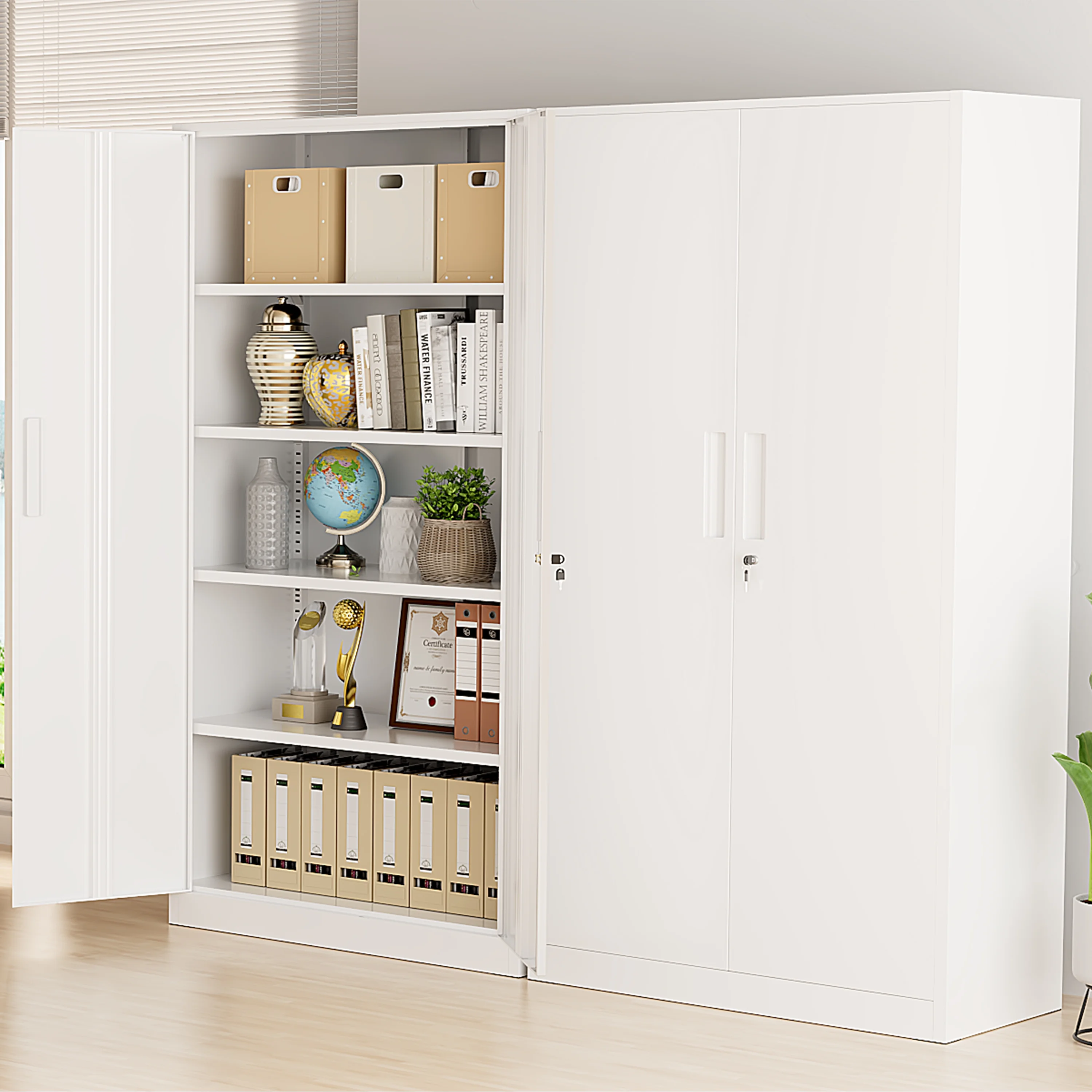 SUNCROWN 71 In Metal Storage Garage Cabinets with Locking Doors and Adjustable Shelves, Steel Storage Cabinet for Garage, Office, Classroom, Assemble Required(White) - Image 9
