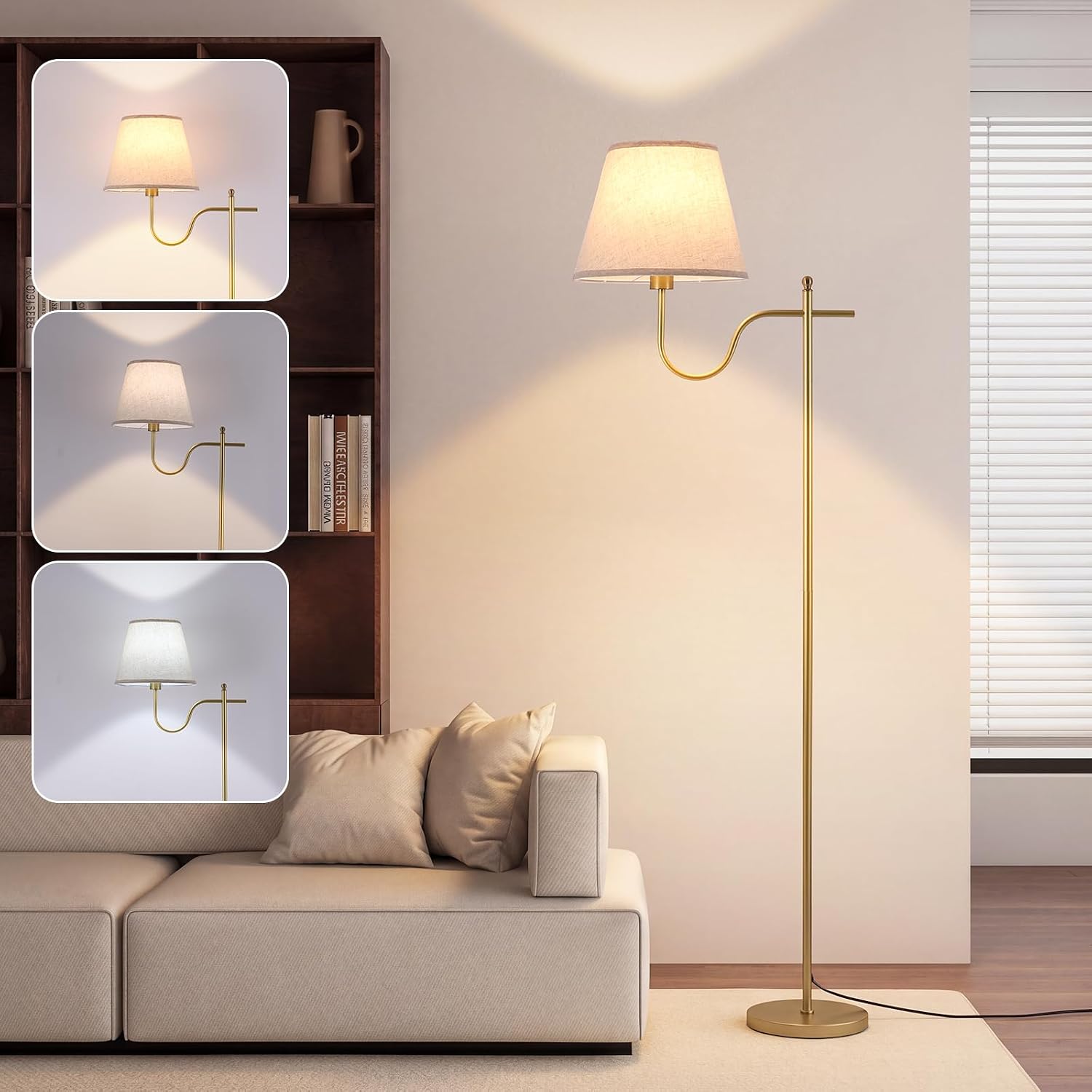 Gold Corner Floor Lamp with 3-Color Temperatures E26 Bulbs