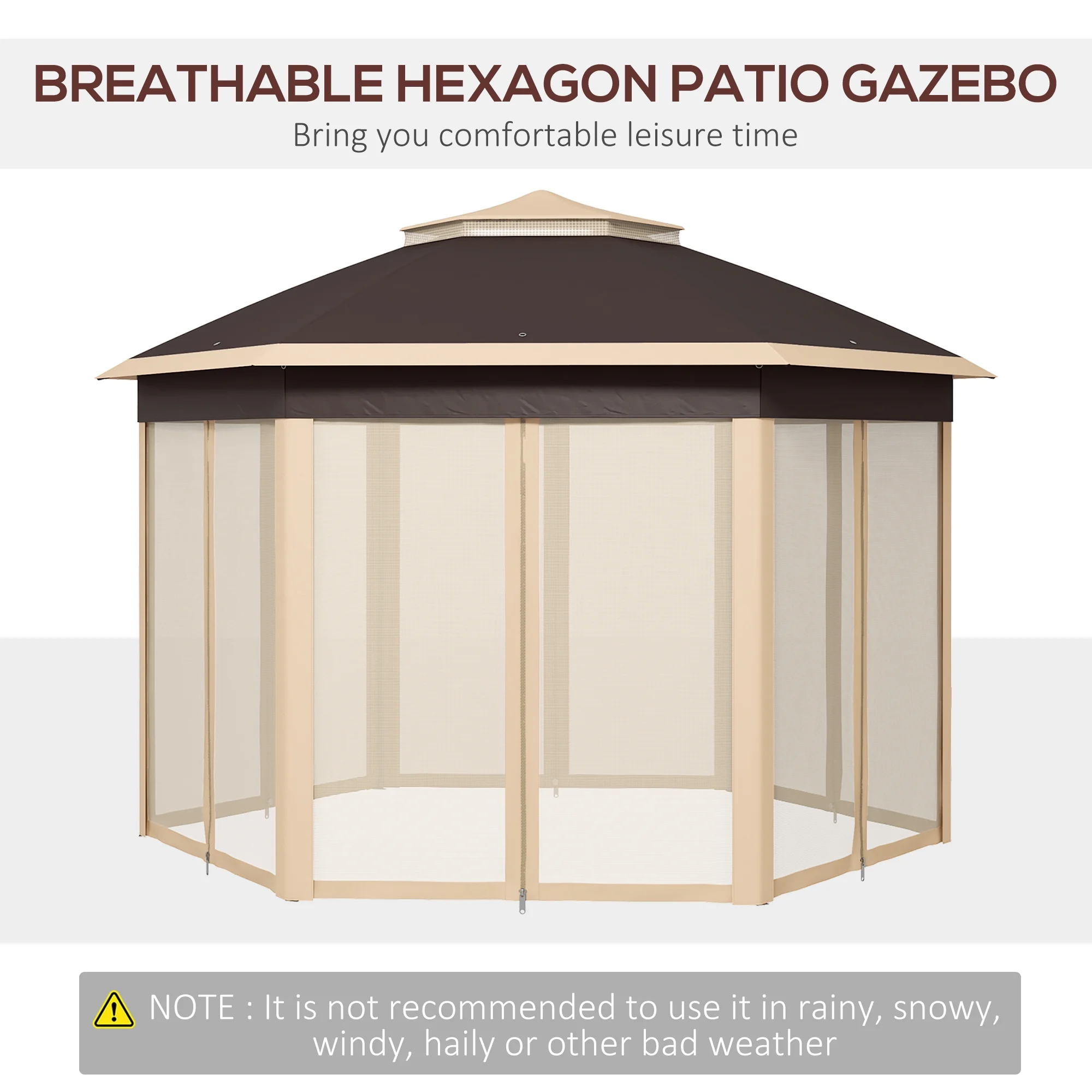 Outsunny 13' x 13' Pop Up Gazebo Hexagonal Canopy with 6 Zippered Mesh Netting, 2-Tier Roof Event Tent with Steel Frame for Patio Backyard, Gray - Image 13