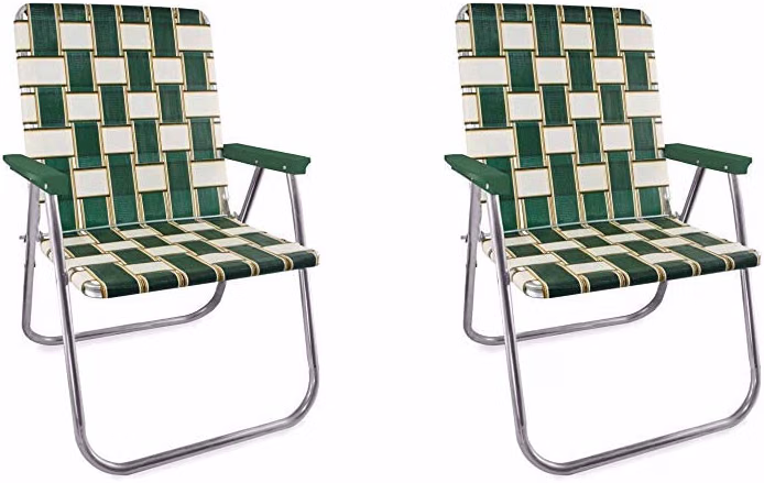 Outdoor Chairs for Camping, Made with Lightweight Aluminum Frames and UV-Resistant Webbing, Folds for Easy Storage, 2-Pack (Green Arms, Classic)