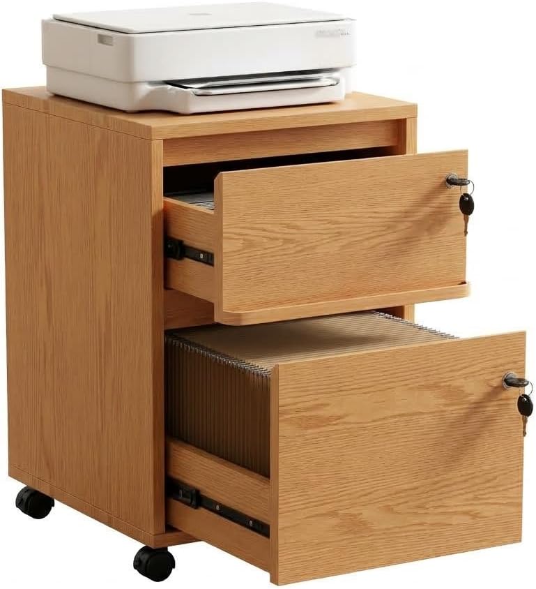 Wheeled Double-Drawer Filing Cabinet, Lockable Mobile File cabinets, Suitable for Home Offices or Storage cupboards for Storing Legal documents or Letter-Sized Files. - Image 2