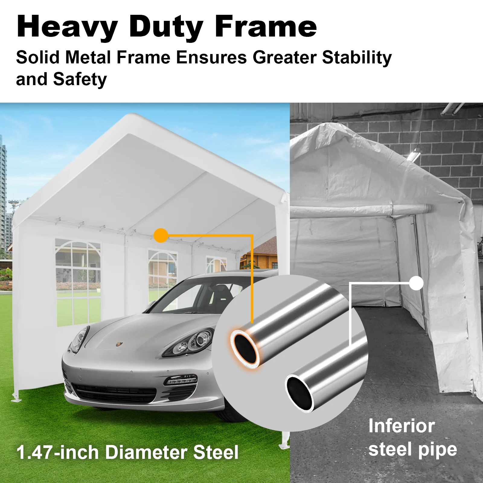 Abba Patio 10X20 ft Outdoor Canopy Carport Portable Car Tent Garage Shelter, White - Image 3