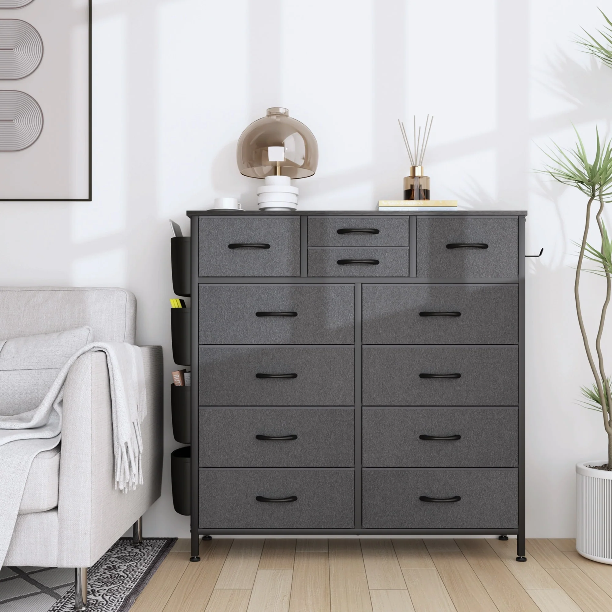 12 Drawer Fabric Dresser, Tall Bedroom Chest of Drawers with Storage - Image 2