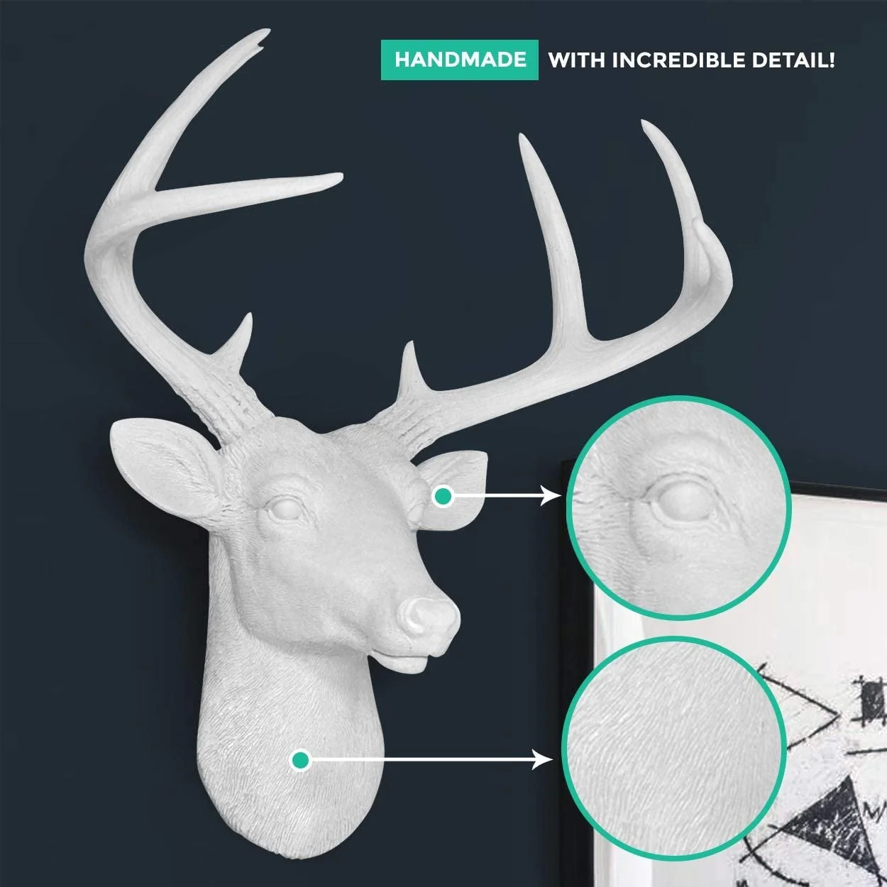 White Deer Head Wall Decor, Modern Decorative Animal Head Sculpture for Living Room, Bedroom and Home Decoration - Image 5