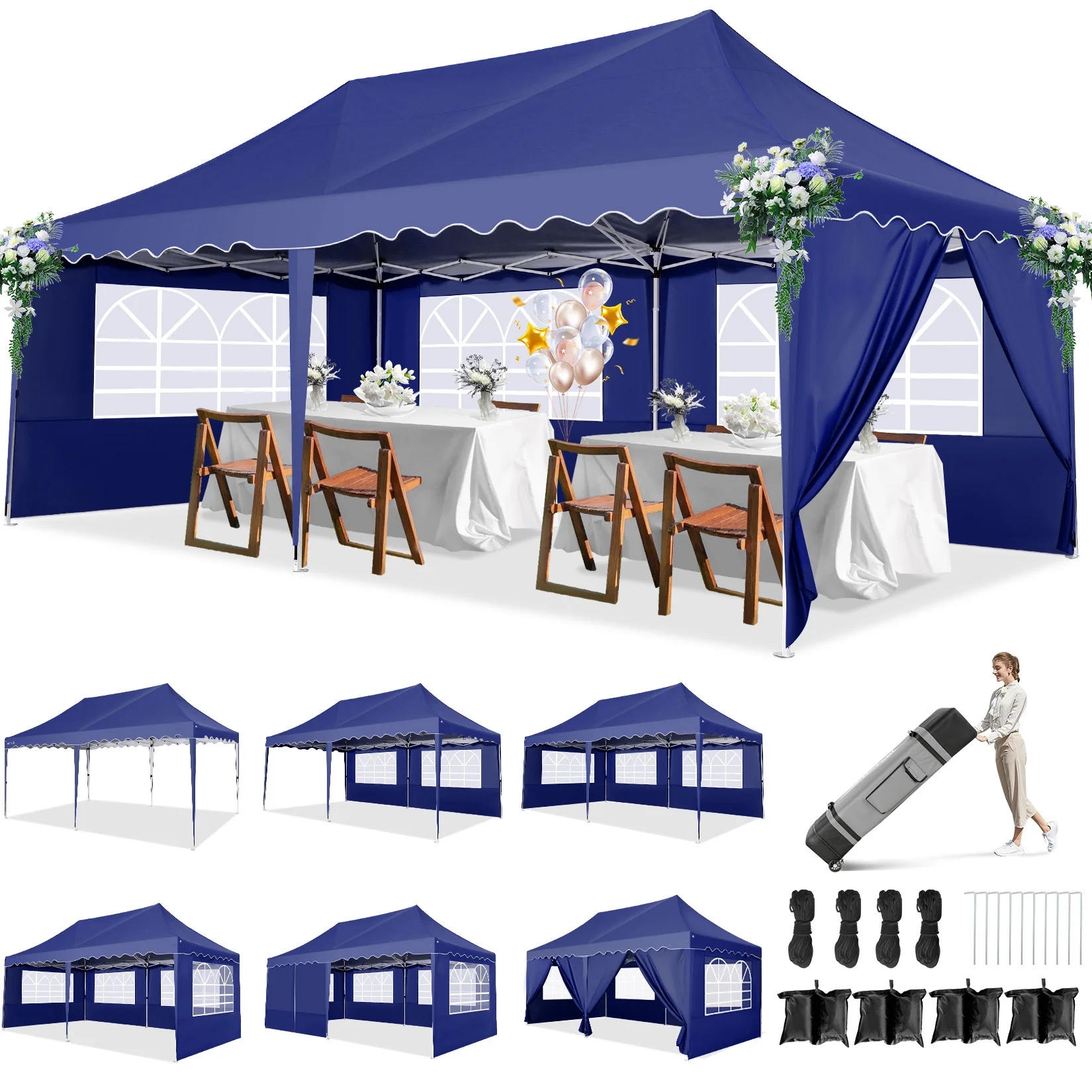 HOTEEL Canopy 10'x20' Pop Up Canopy Tent Heavy Duty Waterproof Adjustable Commercial Instant Canopy Outdoor Party Canopy Parties,Wedding,Outside Patio,Event,Backyard,White - Image 44