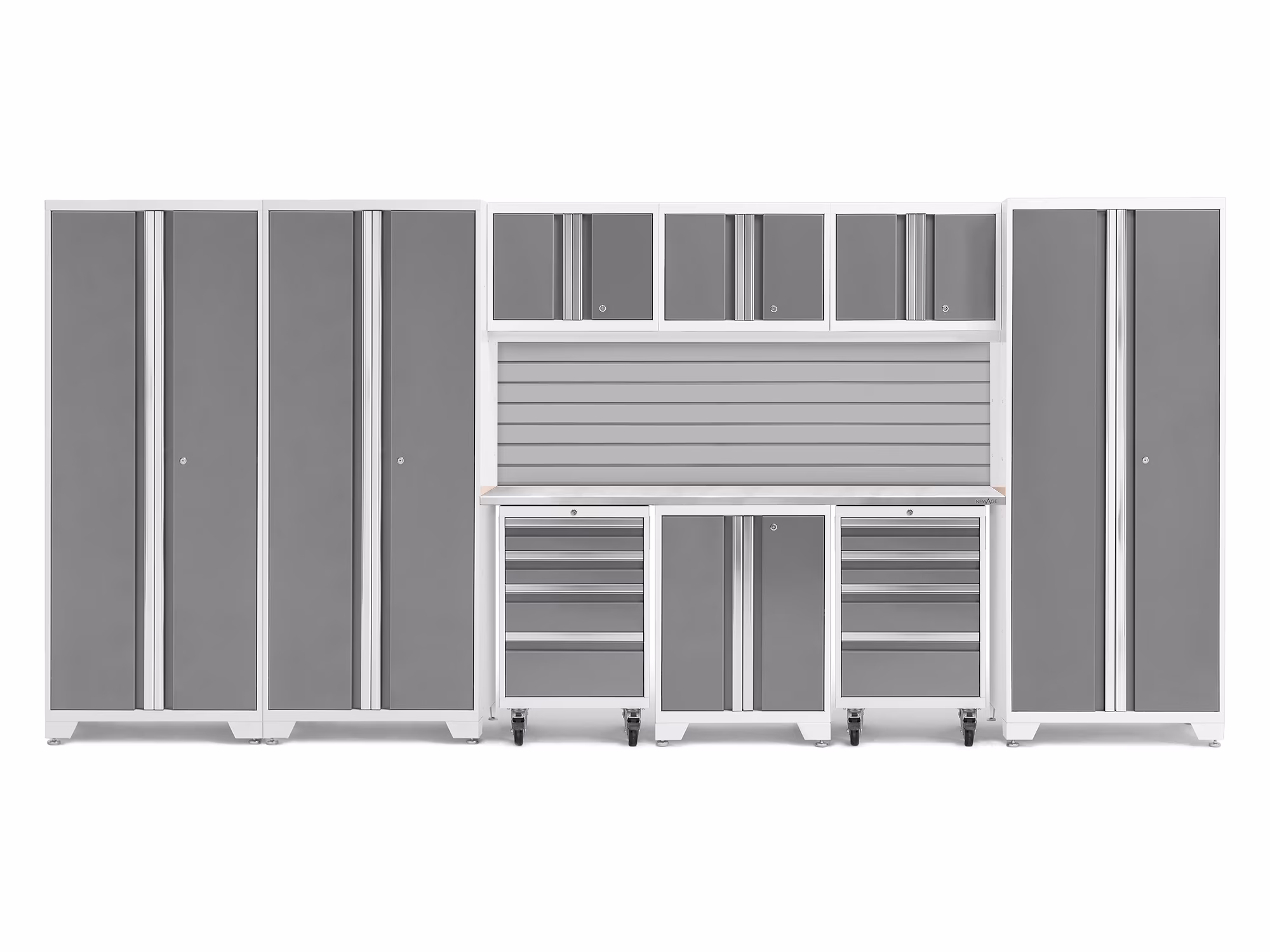 NewAge Products Bold Series Gray 10 Piece Cabinet Set, Heavy Duty 24-Gauge Steel Garage Storage System, Slatwall Included - Image 5