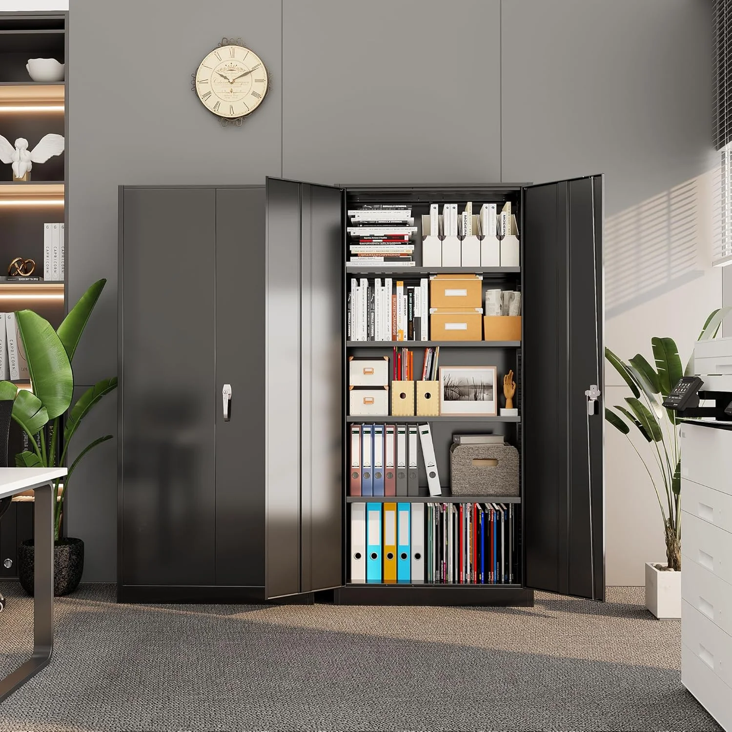 SOLAURA Metal Storage Cabinet with Wheels, 73" Garage Rolling Cabinet with Locking Door and 4 Shelves, Tool Cabinet on Caster for Home, Office, Black - Image 27