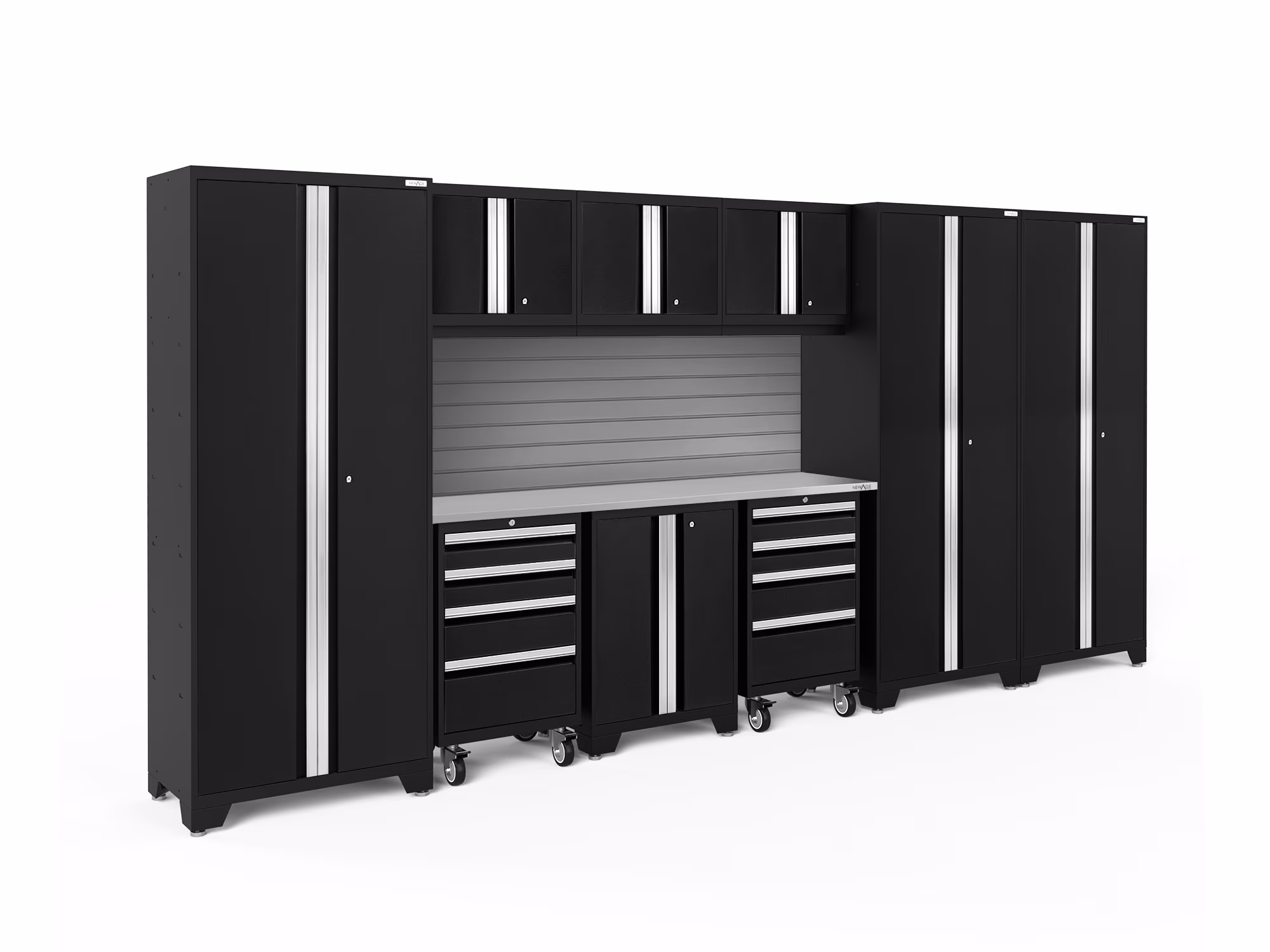 NewAge Products Bold Series Gray 10 Piece Cabinet Set, Heavy Duty 24-Gauge Steel Garage Storage System, Slatwall Included - Image 3