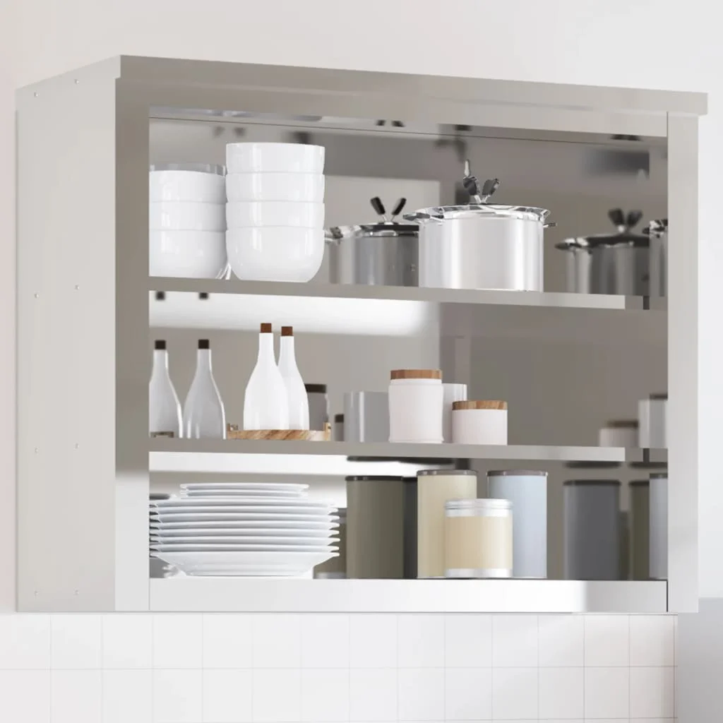 vidaXL Kitchen Wall Cabinet with Shelf Storage Restaurant Stainless Steel - Image 17