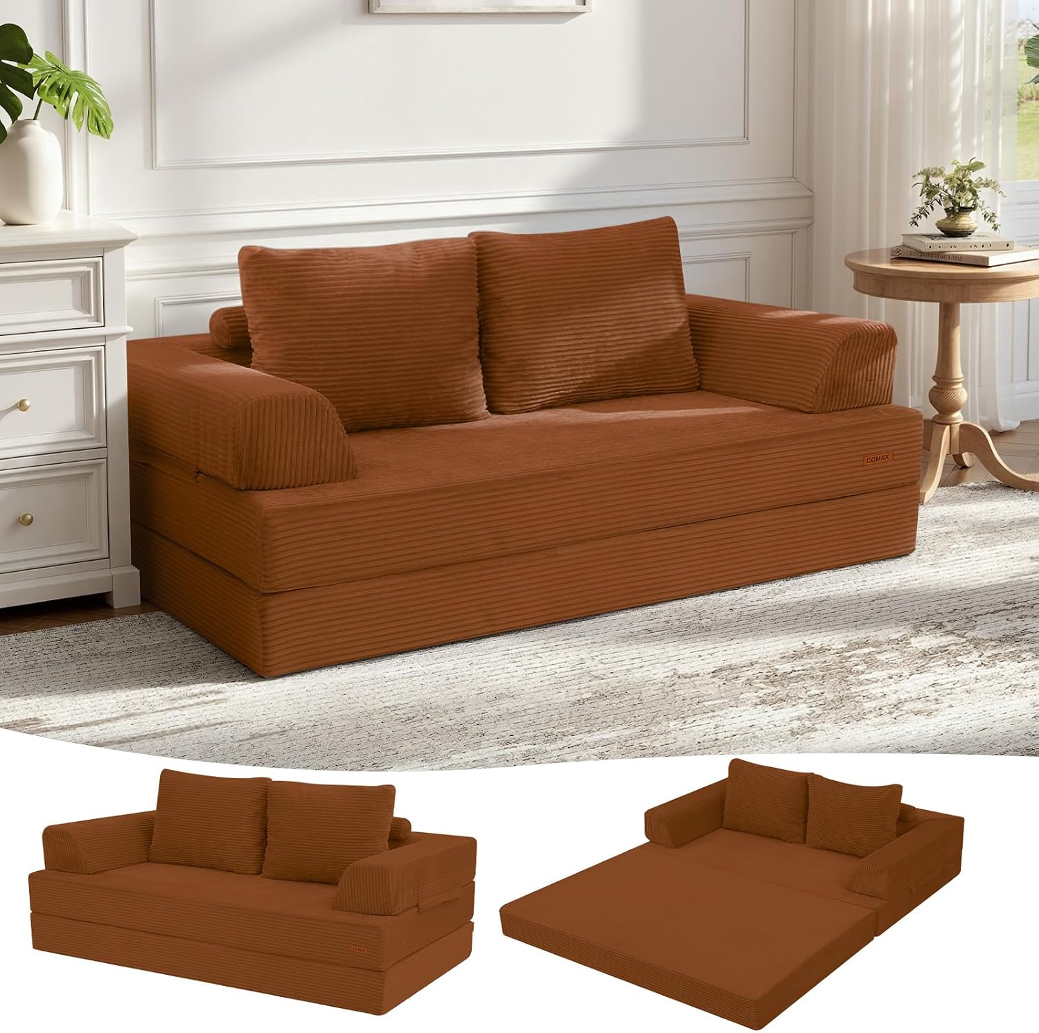 Convertible Futon Sofa Bed, 59" Folding Boneless Loveseat Small Couch - Image 21