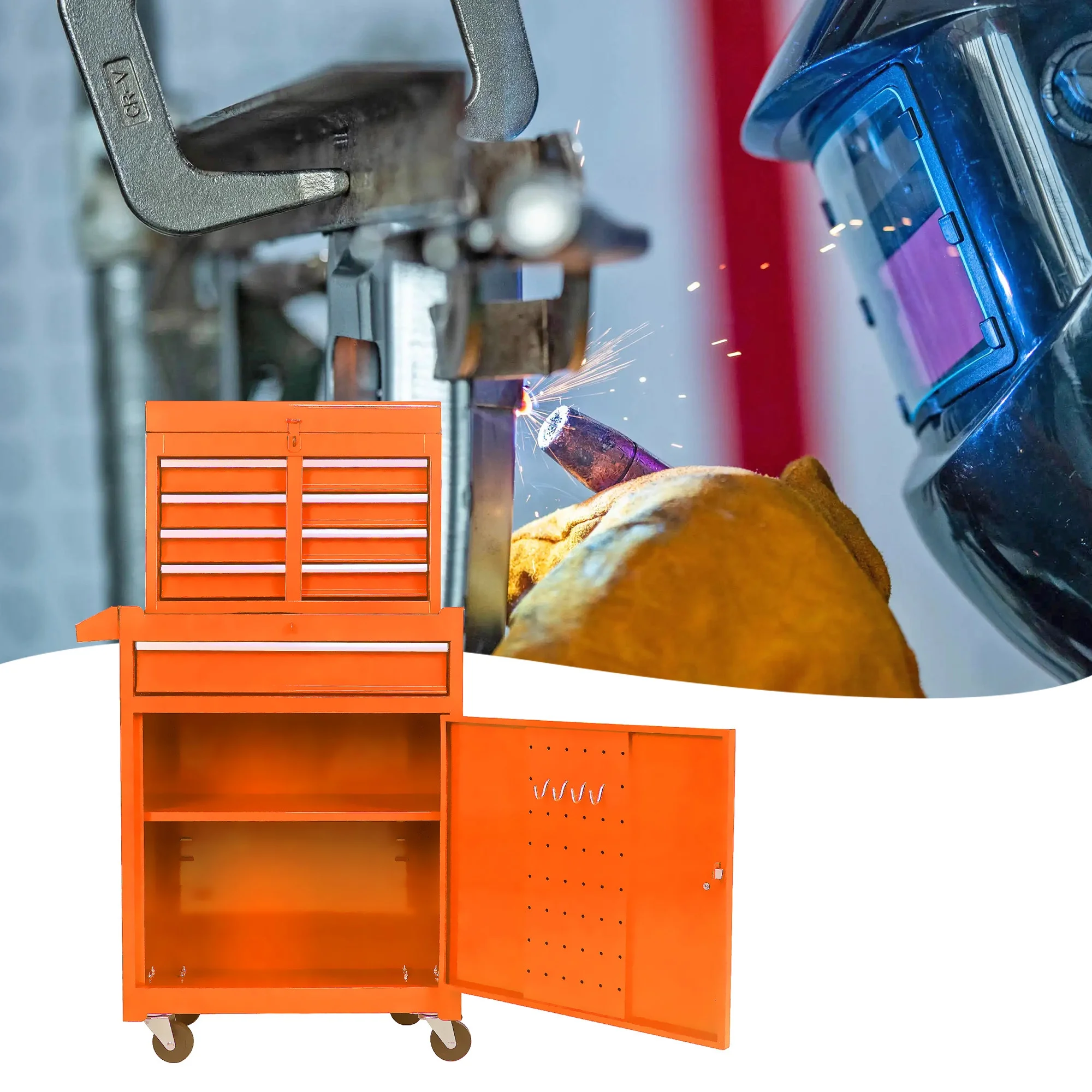 BTMWAY 5-Drawer Rolling Tool Storage Cabinet with Detachable Top Tool Box, Tool Chest with Universal Lockable Wheels, Metal Tool Cart for Garage, Workshop, Barbershop,red - Image 17