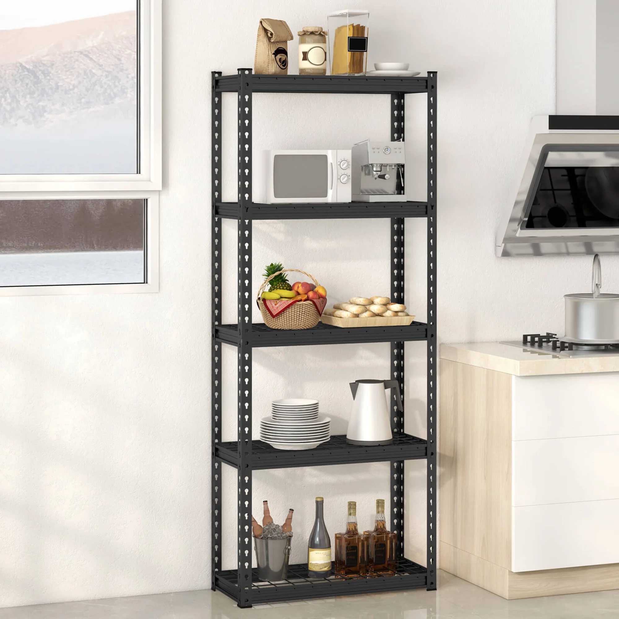 Gymax 4PCS 5-Tier Metal Shelving Unit Heavy Duty Wire Storage Rack with Anti-slip Foot Pads - Image 5