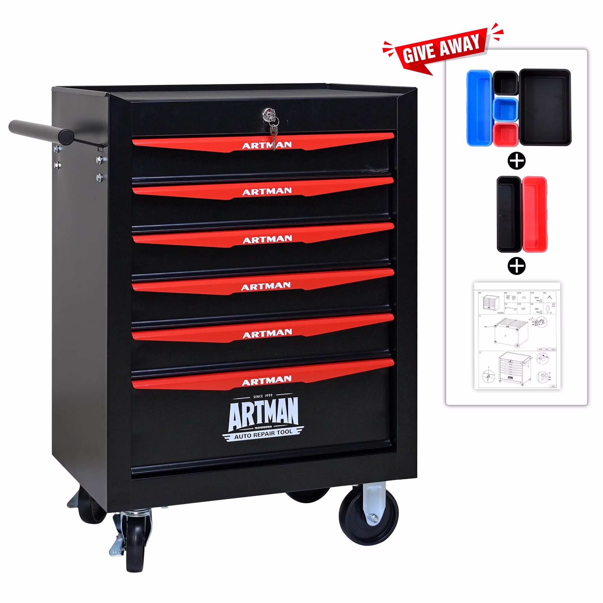 ARTMAN 20" 5-Drawer Rolling Metal Tool Chest Cabinet,Steel Tool Storage Box Organizer for Garage Workshop Warehouse - Image 7
