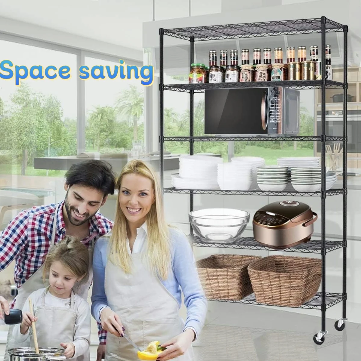 XF XINFENG 6 Tier Storage Shelves Adjustable Wire Shelving Heavy Duty Metal Shelves with Wheels 2100 lbs Capacity,Black - Image 7