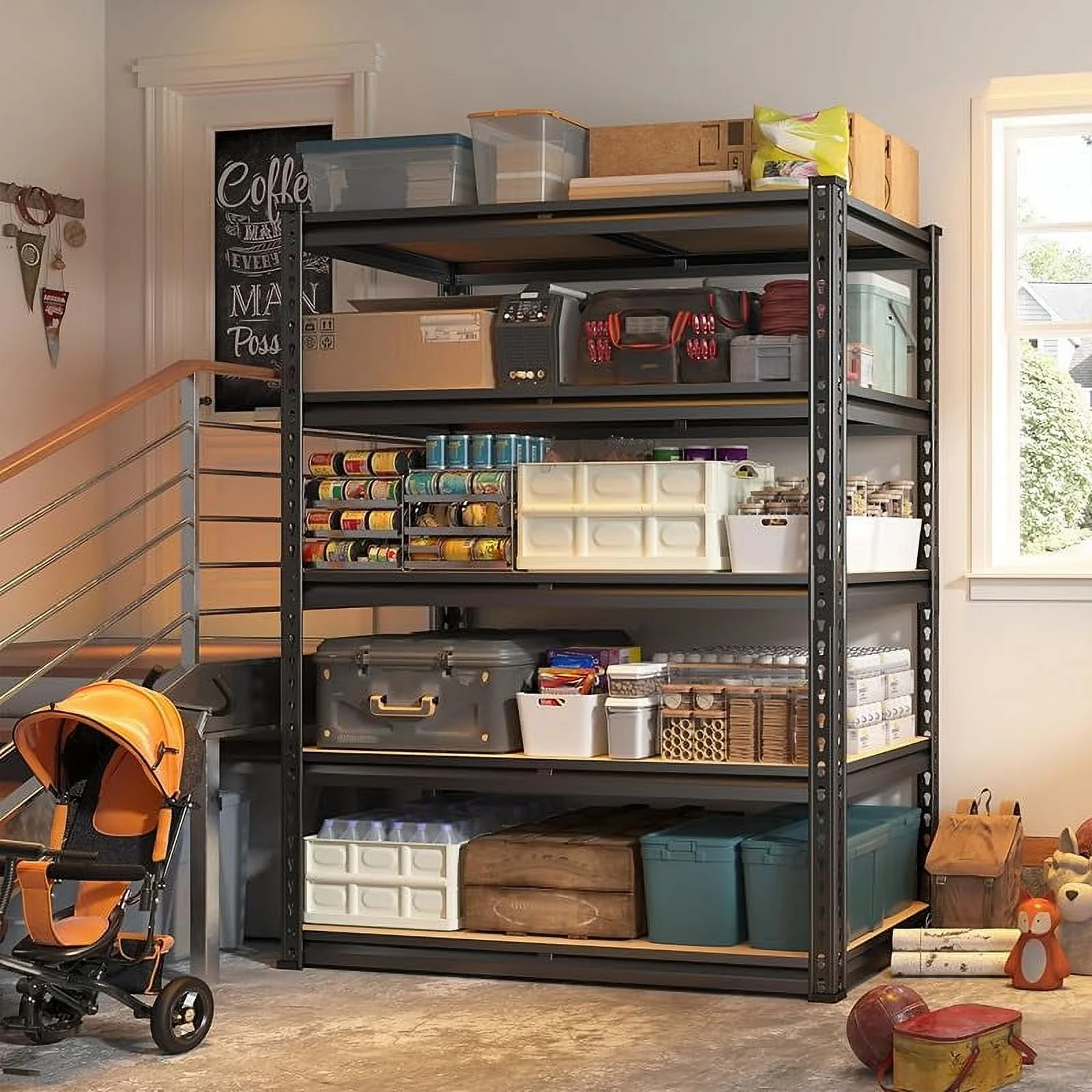5 Tier Garage Storage Shelves, Industrial Style, 72"H x 35.5"W x 15.8"D, 2000LBS Capacity, Adjustable Height, Divisible Shelves - Image 5