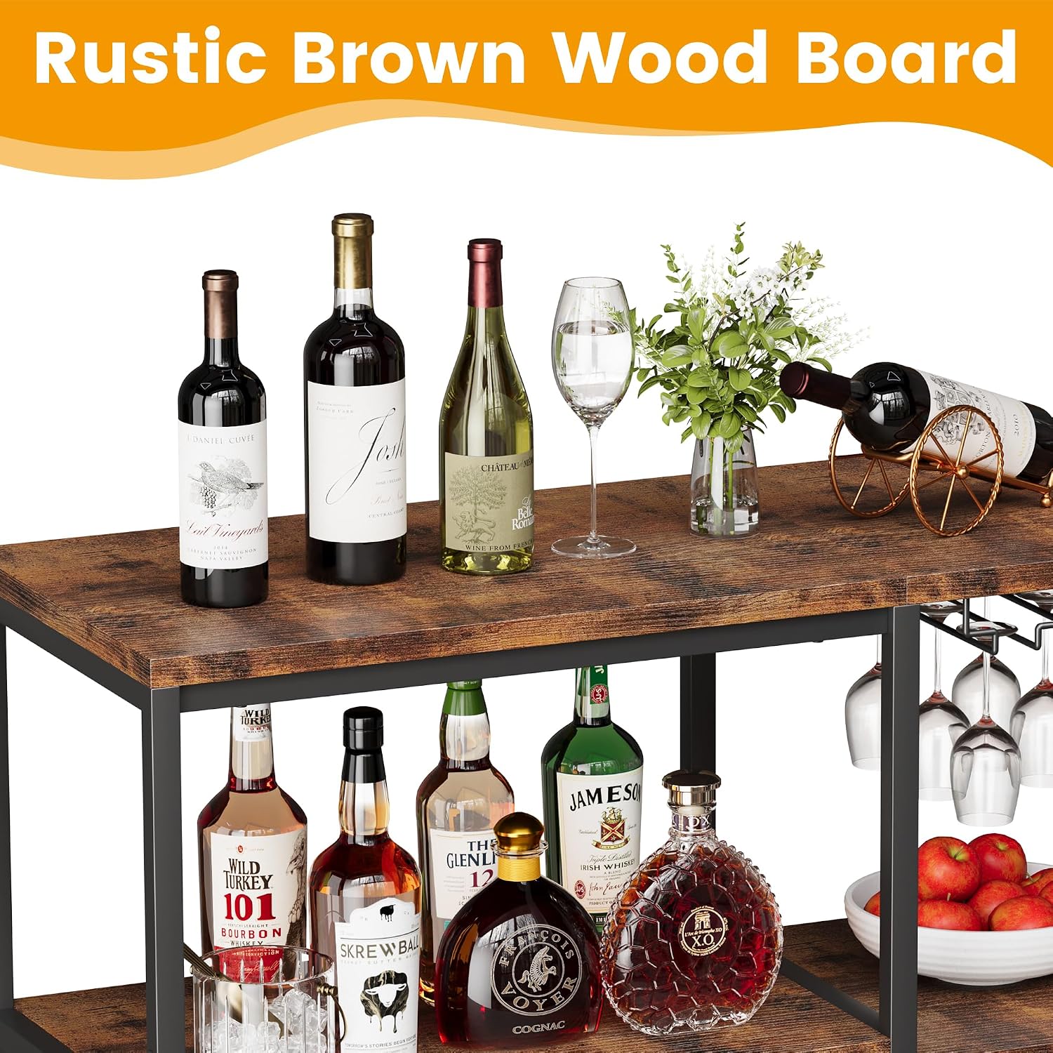 Bar Cabinet with Wine Rack, Liquor Cabinet for Home, Wine Bar with Storage, Home Bar Furniture for Living Room, Buffet Cabinet & Sideboard with Alcohol Storage - Image 3