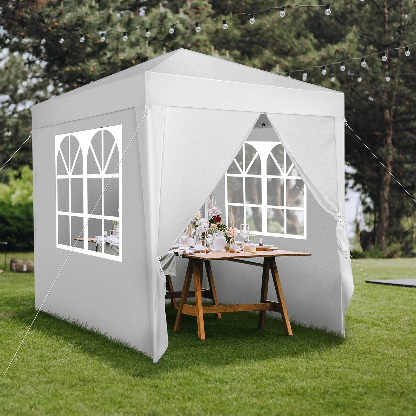 6.5x6.5ft Pop Up Canopy Tent - Instant White Gazebo w/ 4 Sidewalls, UPF 50+ & Carry Bag, 42 sq ft Shade for Camping/Patio (200x200cm) - Image 11