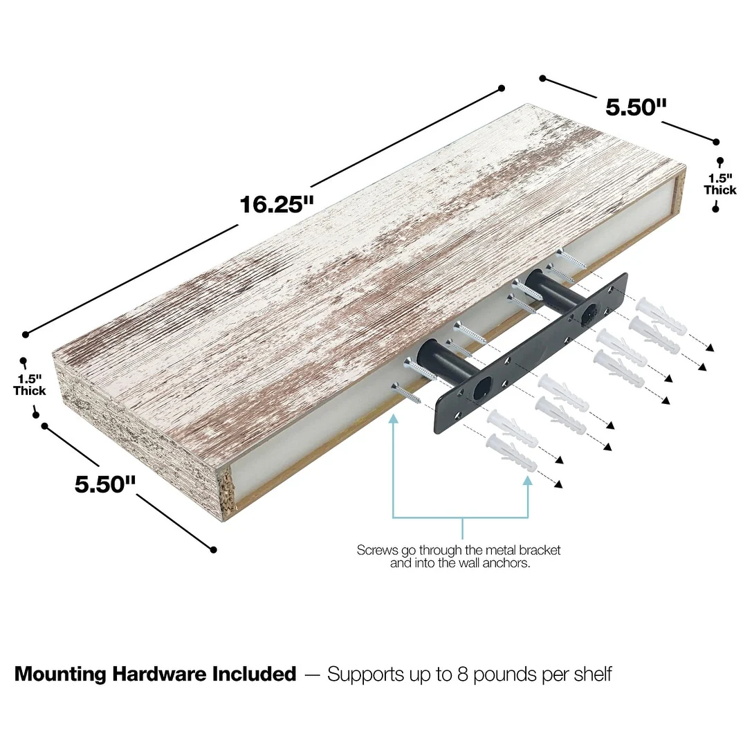 3-Pack Rustic Wood Floating Wall Shelves, Beach Style Hanging Display and Storage Shelves - Image 12