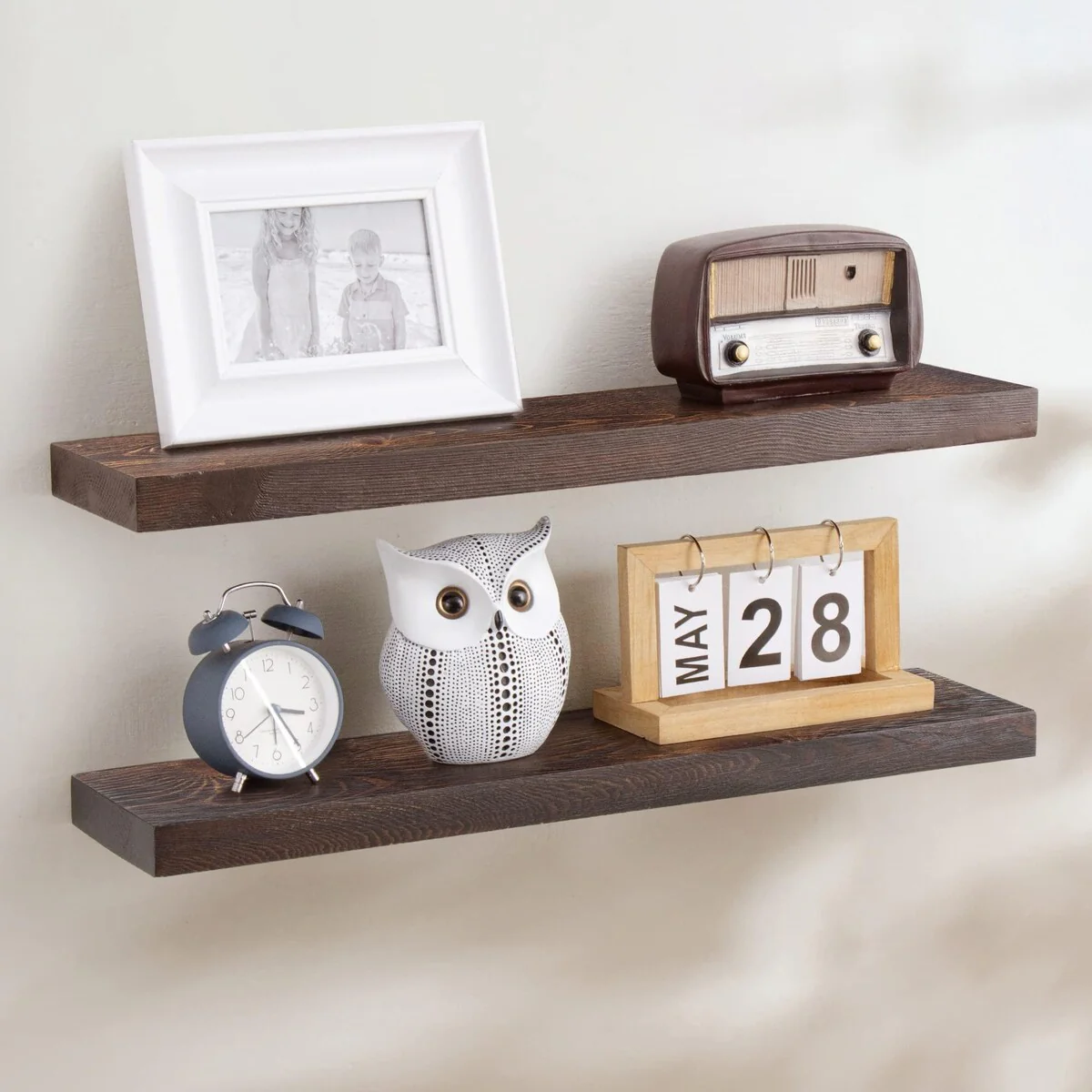 Set of 2 Handcrafted European Pine Floating Wall Shelves, Natural Rustic Wood - Image 3