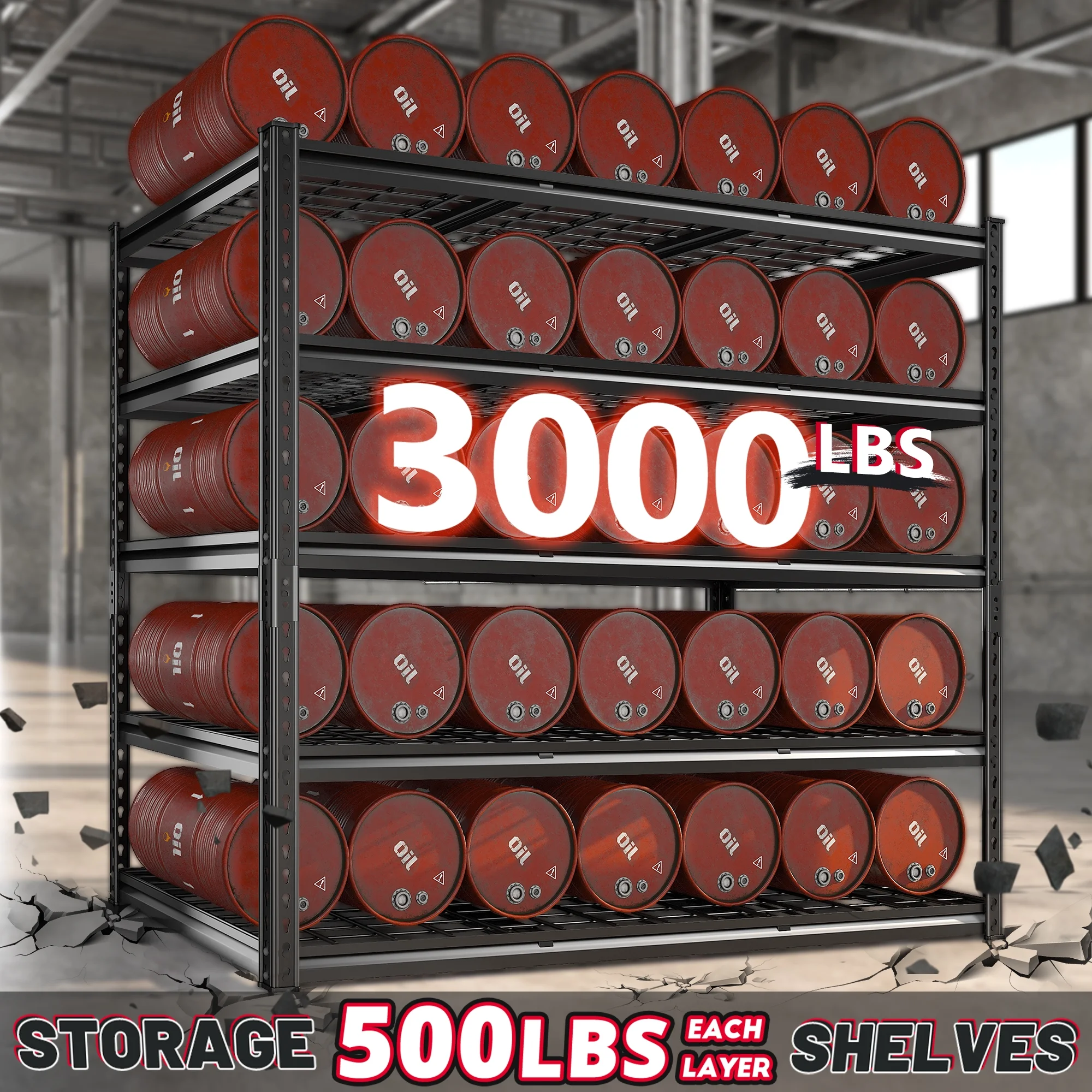 REIBII 48" W Garage Shelving Units 5 Tier Storage Shelves Heavy Duty Adjustable Metal Utility Shelf-72" H x 48" W x 24" D - Image 24