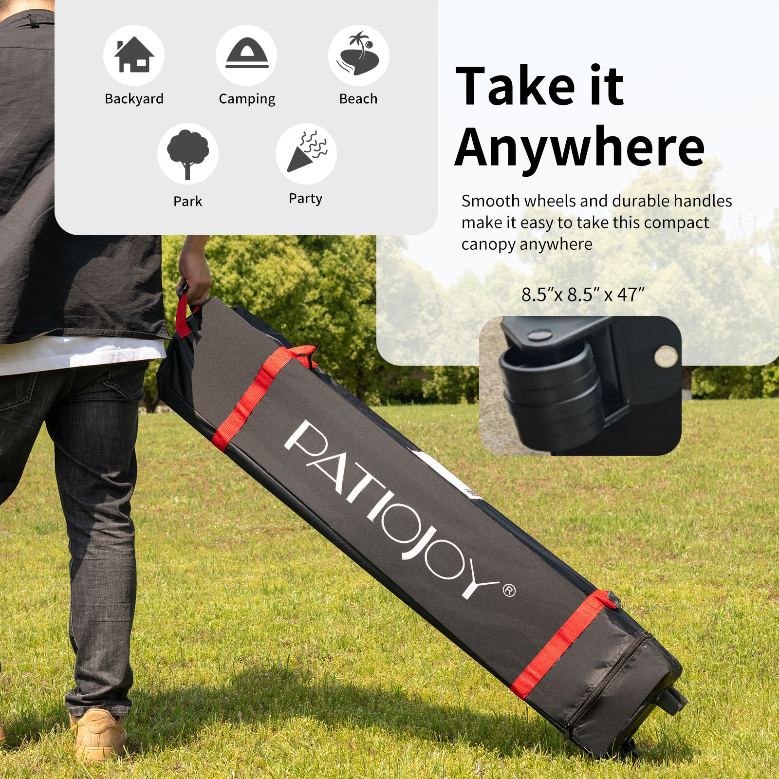 Patiojoy 6.6-?x 6.6-?Pop-up Canopy Tent Outdoor Camping Sun Shelter w/ Portable Roller Bag & 4 Weight Bags Blue - Image 17