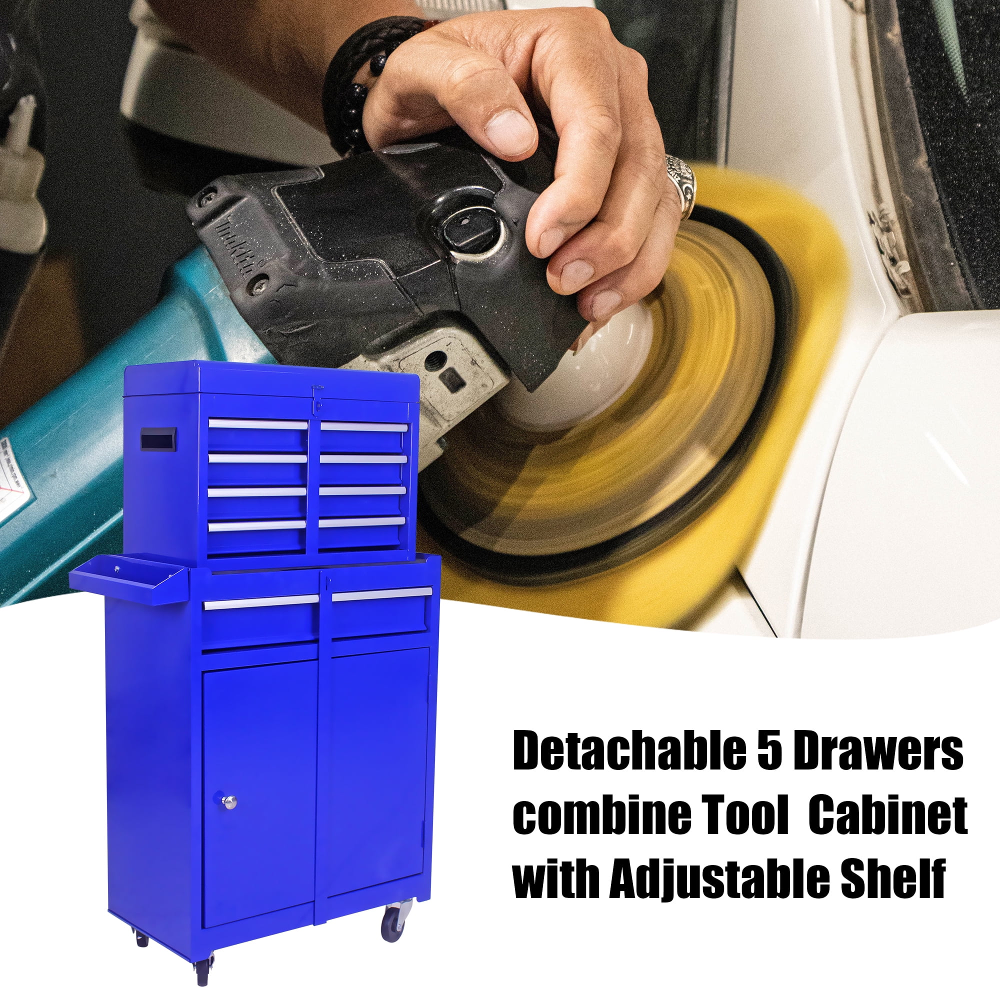 5-Drawer Rolling Tool Chest & Removable Tool Box with Locking System, Tool Box Organizer with 4 Wheels&Hooks, Large Capacity Garage Storage Cabinet for Warehouse and Repair Shop, Orange - Image 23