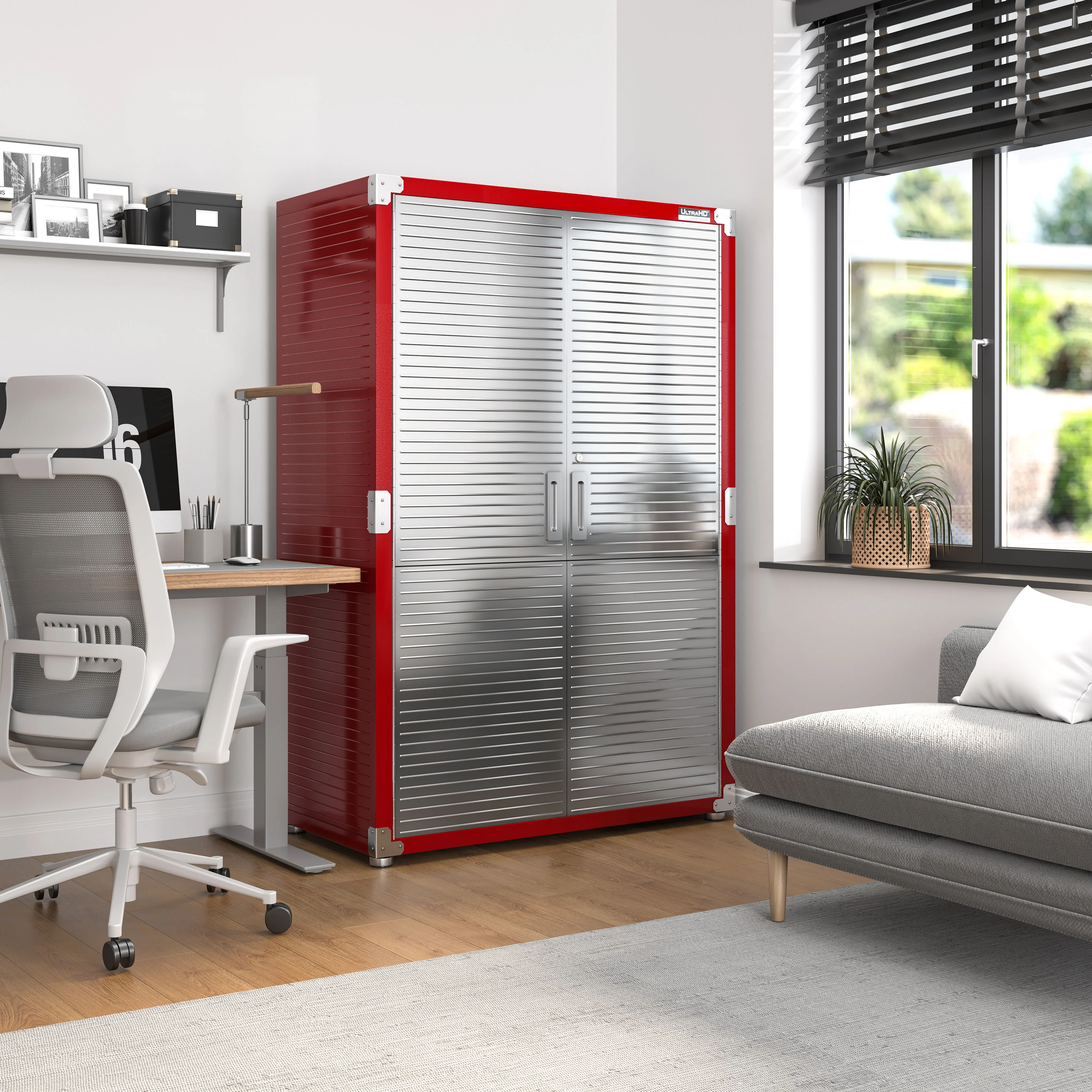 Seville Classics UltraHD? Heavy Steel Lockable Organizer Locker Storage Cabinet, 48" W x 24" D, Red - Image 16