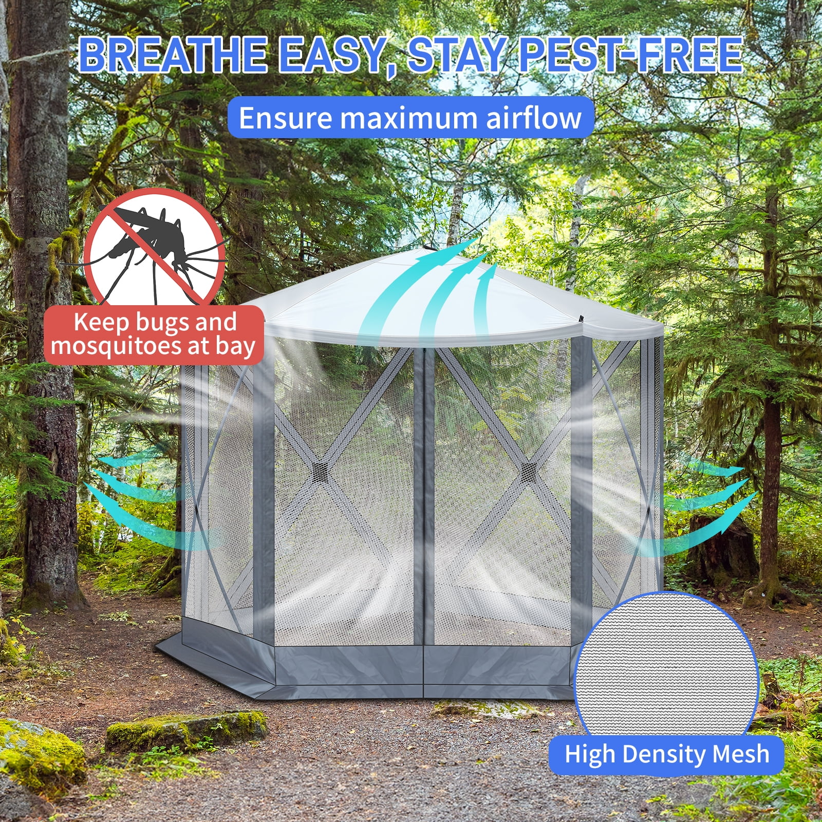 10'x10' Outdoor Pop-Up Camping Canopy - UV & Waterproof, 5 Mesh Sidewalls, Portable with Carrying Bag for Camping,Patio,Lawn, Gray - Image 8