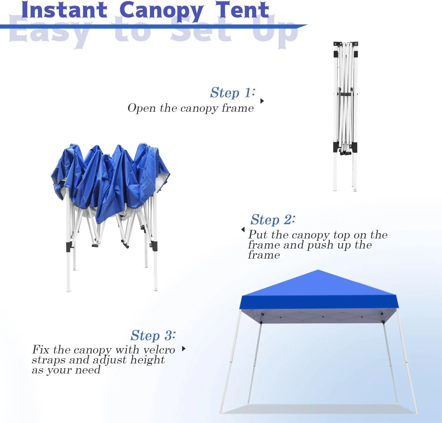 Canopy Tent, 10X10 FT Pop Up Canopy Outdoor Instant Tent Slant Legs with Carrying Bag, Portable Gazebo Shelter for Patio Deck Garden and Beach - 8X8 FT Canopy Cover (Dark Blue) - Image 14