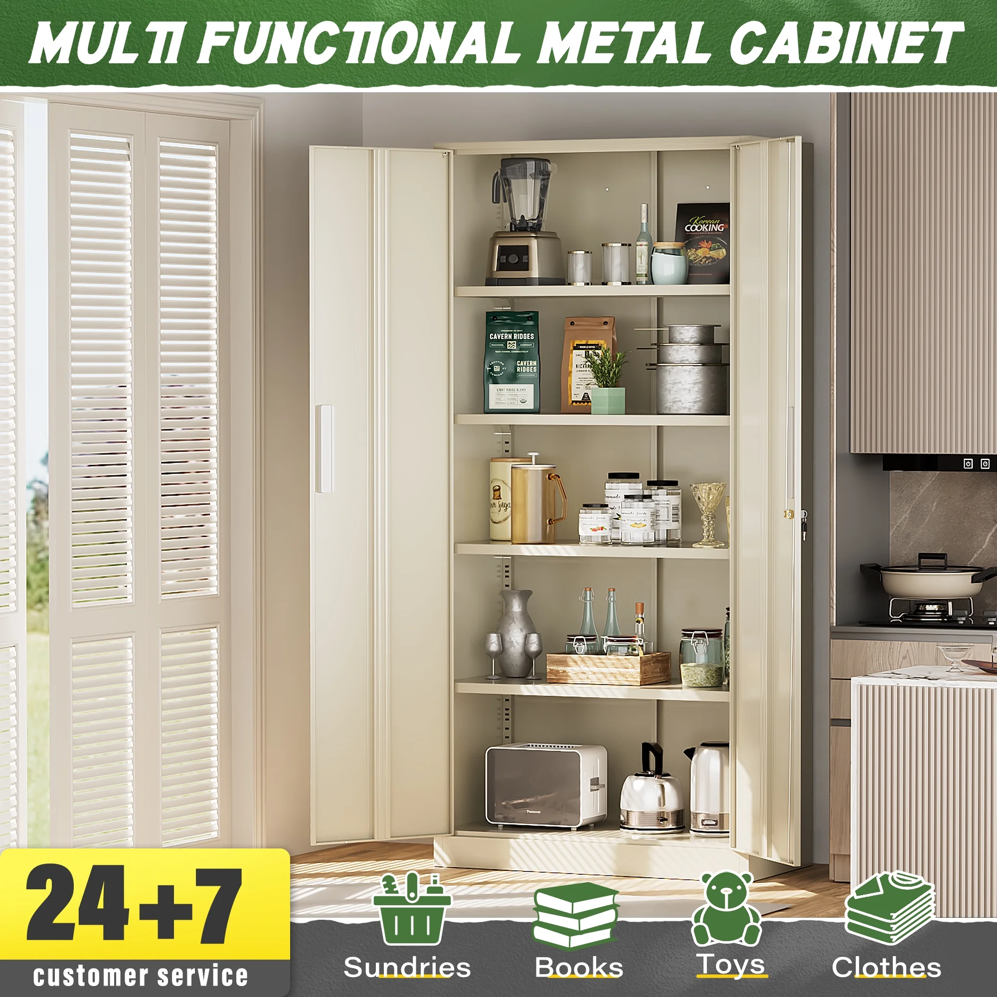 SOLAURA Metal Storage Cabinet with Wheels, 73" Garage Rolling Cabinet with Locking Door and 4 Shelves, Tool Cabinet on Caster for Home, Office, Black - Image 86