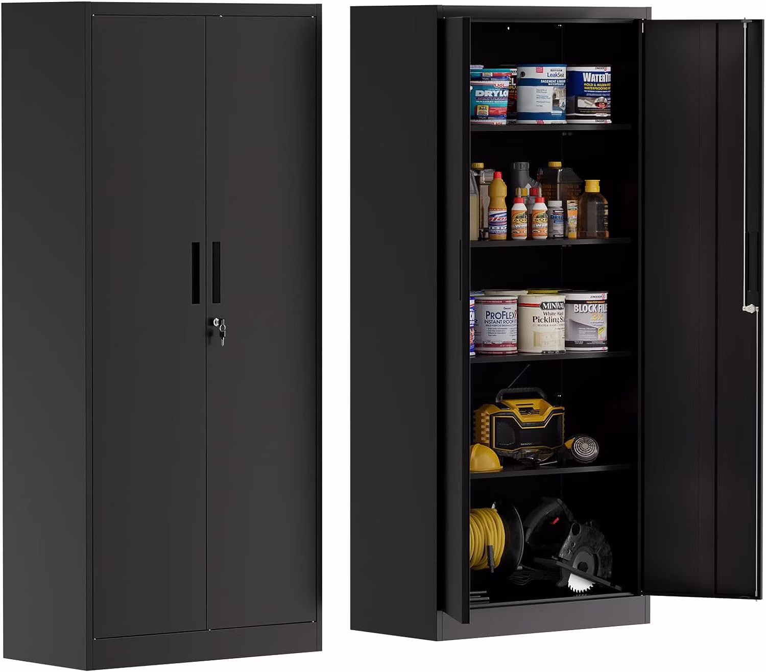 Odaof Metal Garage Storage with 2 Doors and 4 Adjustable Shelves,71" Lockable Tall Steel Cabinet for Office,Garage,School,Home (White) - Image 3