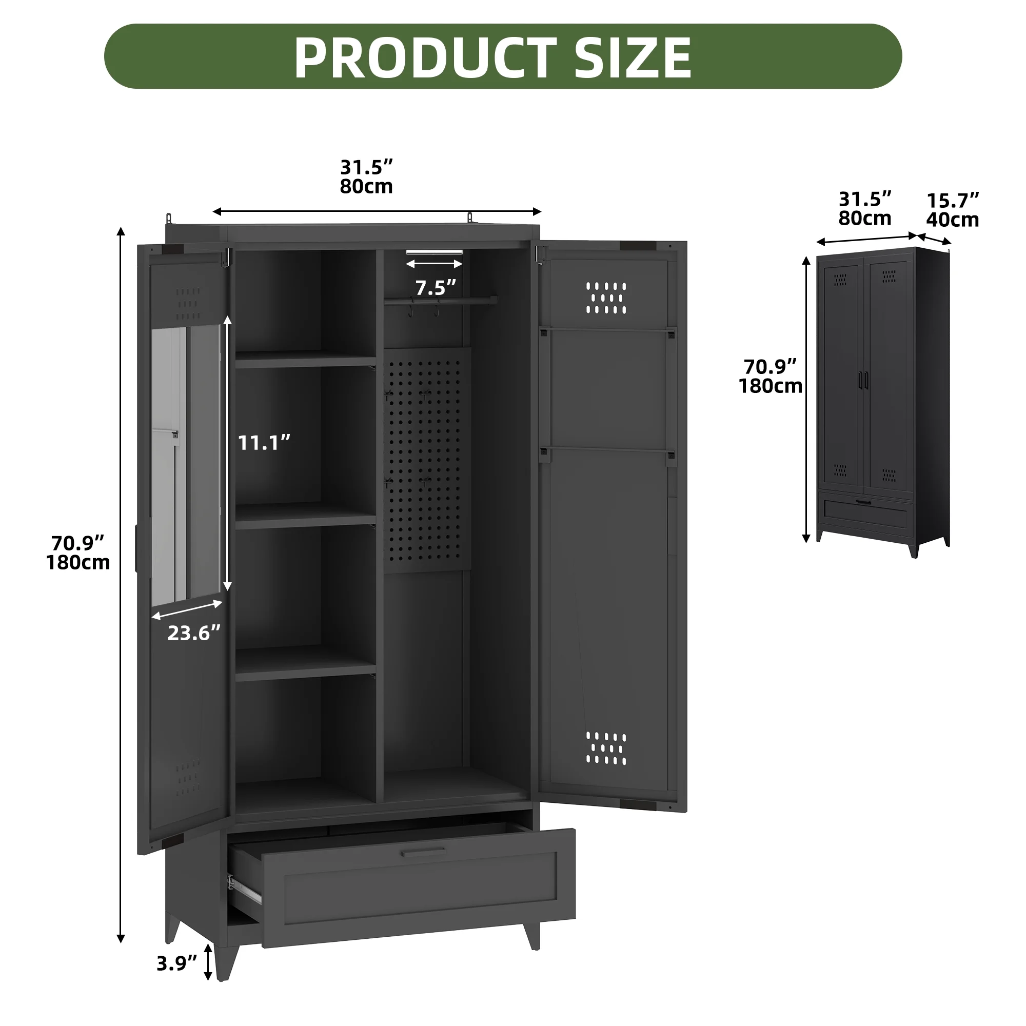 Uforic 70.9" Garage Storage Cabinet with Doors & Shelves, Metal Cabinet with Lights, Black - Image 4