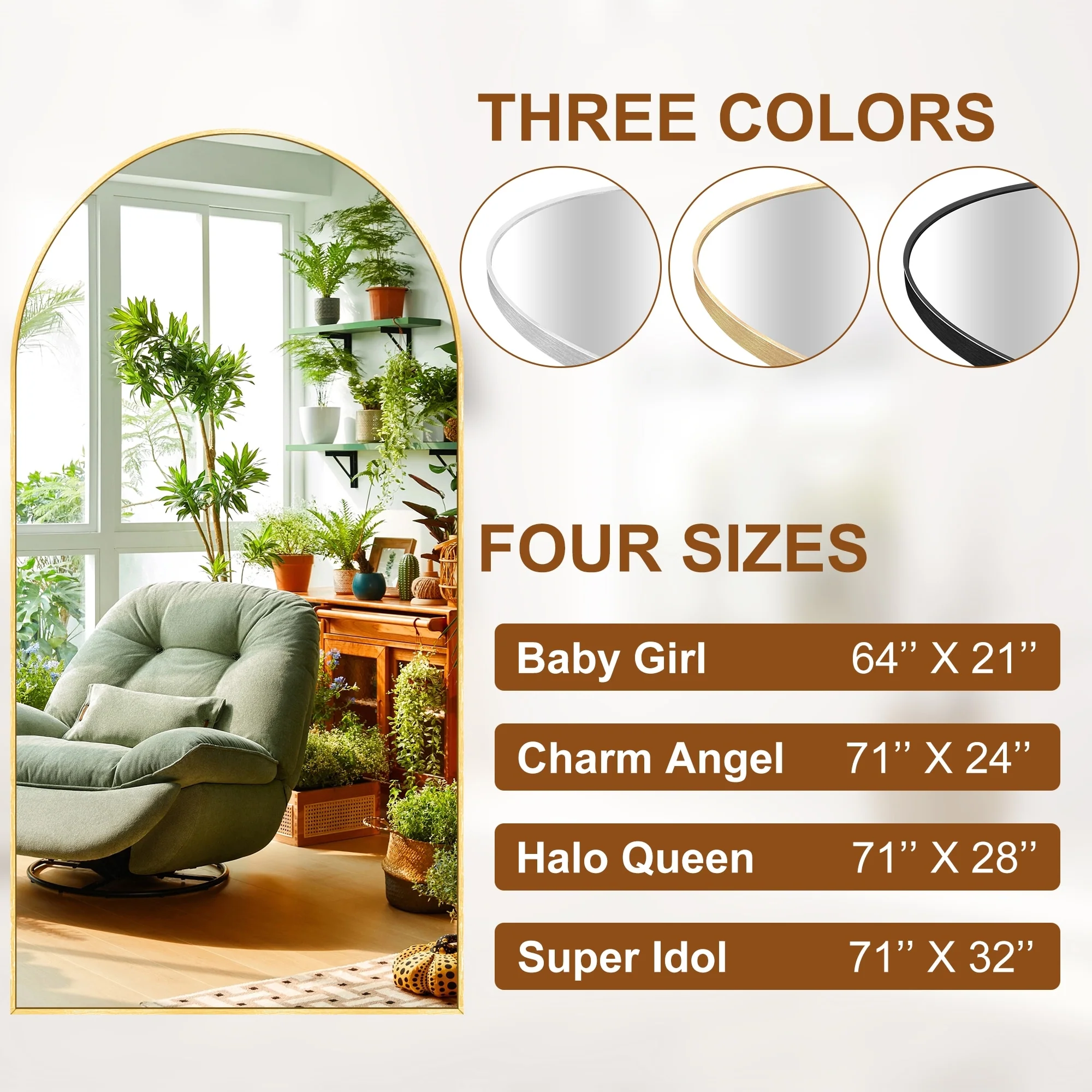Modern Arched Full Length Floor Mirror, Aluminum Alloy Frame Standing Full Body Mirror - Image 45