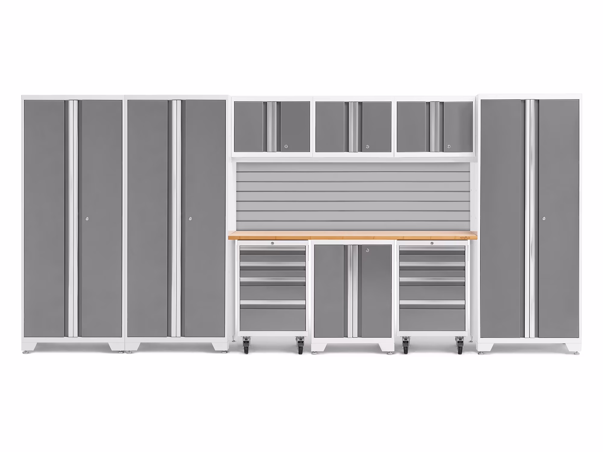 NewAge Products Bold Series Gray 10 Piece Cabinet Set, Heavy Duty 24-Gauge Steel Garage Storage System, Slatwall Included - Image 11