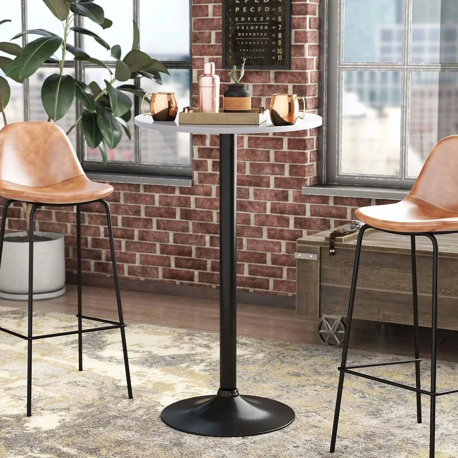 Round Bistro Pub Table, Bar Height Cocktail Table with Metal Base and MDF Top, 23.8 Inch - Image 4