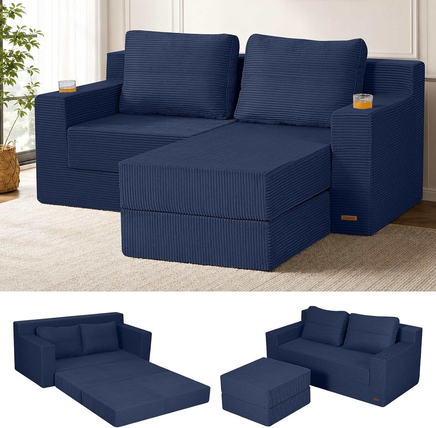 Convertible Futon Sofa Bed, 59" Folding Boneless Loveseat Small Couch - Image 22