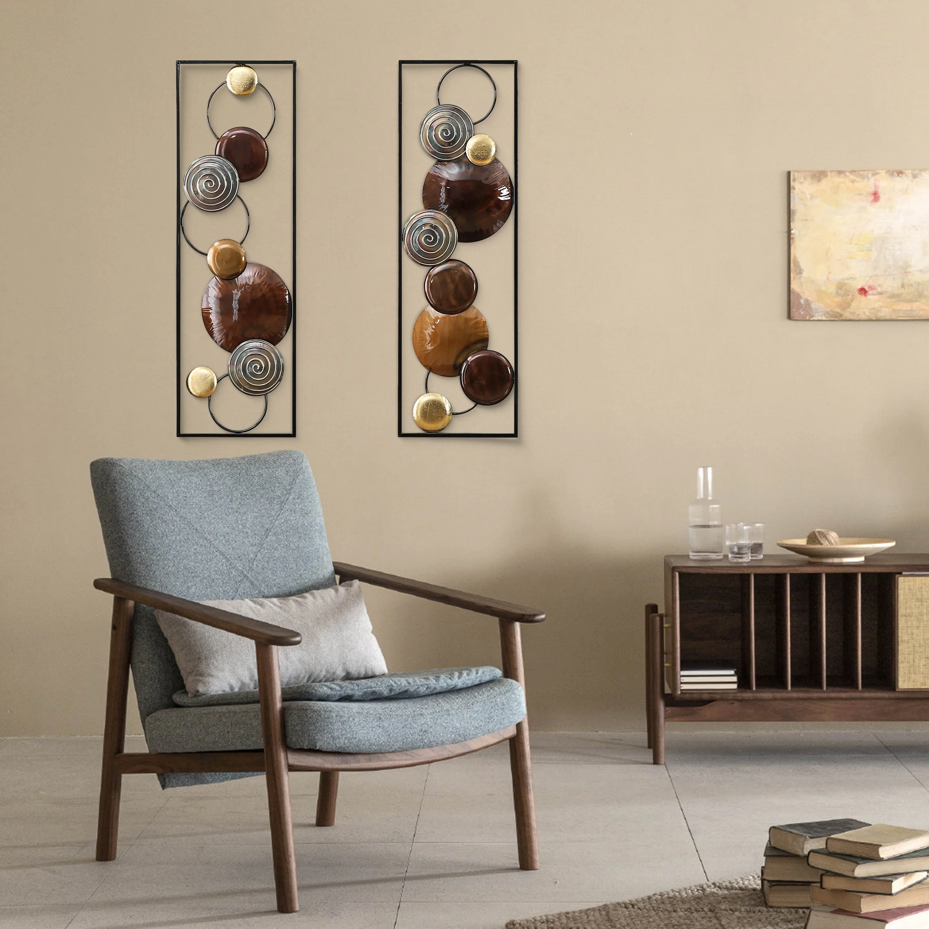 Set of 2 Modern Gold and Brown Metal Wall Decor, Abstract Decorative Wall Art for Living Room, Bedroom and Home Decoration - Image 5