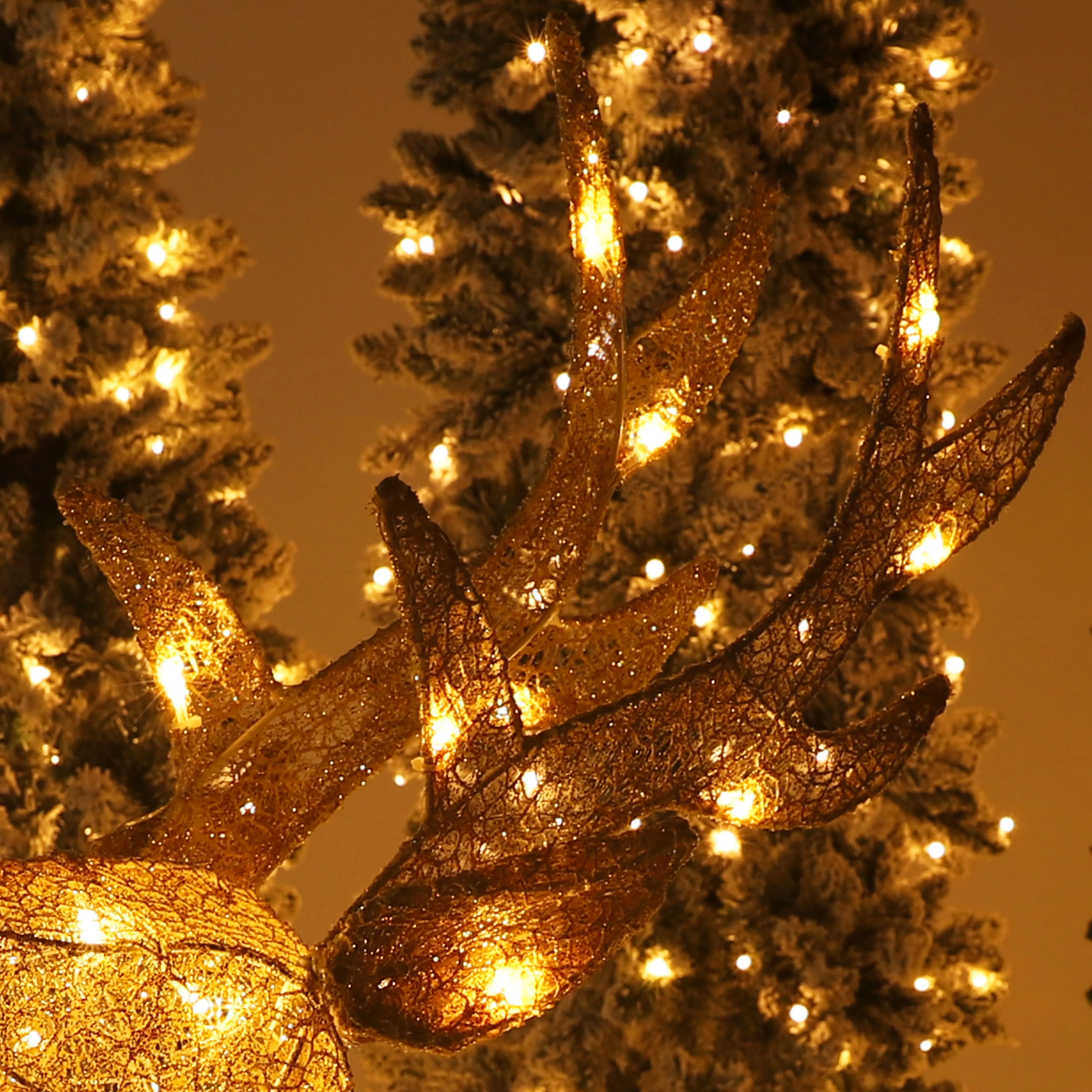 VEIKOUS Christmas Lighted Deer Family Set Outdoor Decor w/ 200 Warm Lights Reindeer Christmas Decor, Ground Stakes and Zip Ties, Gold - Image 9