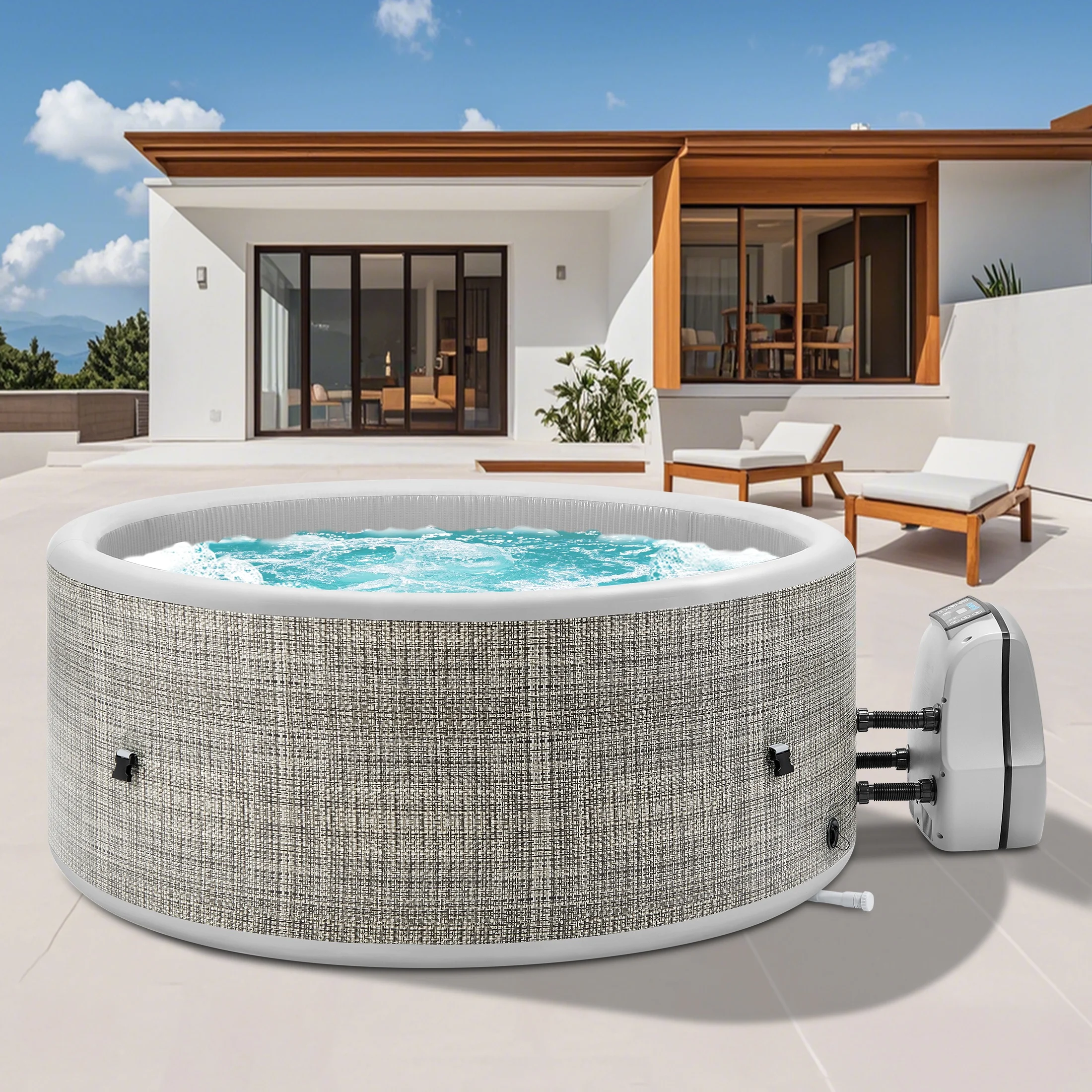 Segmart Inflatable Hot Tub, 3 to 5 Person Outdoor Hot Tub Spa, Portable Round Hot Tub w/100 Jets, Heater Pump, Tub Cover, Ground Cloth, 211Gal Capacity, Fits for Backyard, Patio - Image 2