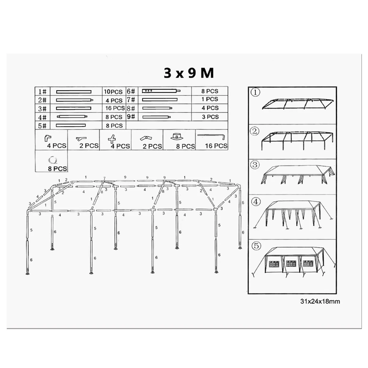 10'x30' Outdoor Canopy Gazebo Patio Wedding Tent Party Pavilion 5-Windows - Image 8