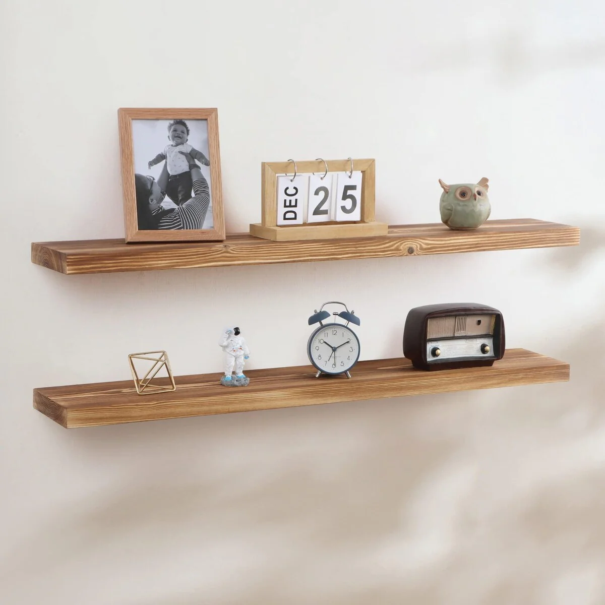 Set of 2 Handcrafted European Pine Floating Wall Shelves, Natural Rustic Wood - Image 13