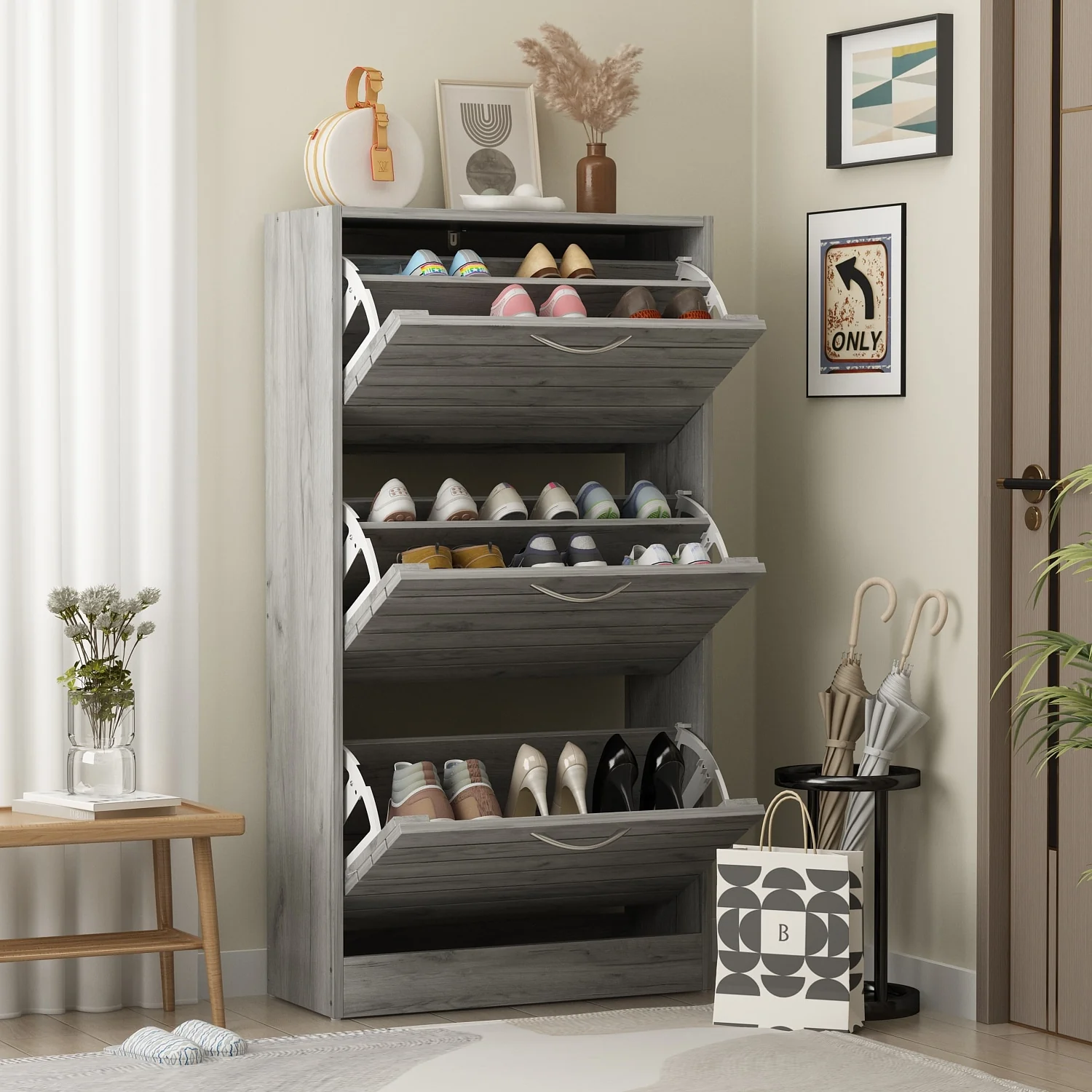 Modern Shoe Storage Cabinet for Entryway and Hallway, Space-Saving Shoe Organizer - Image 9