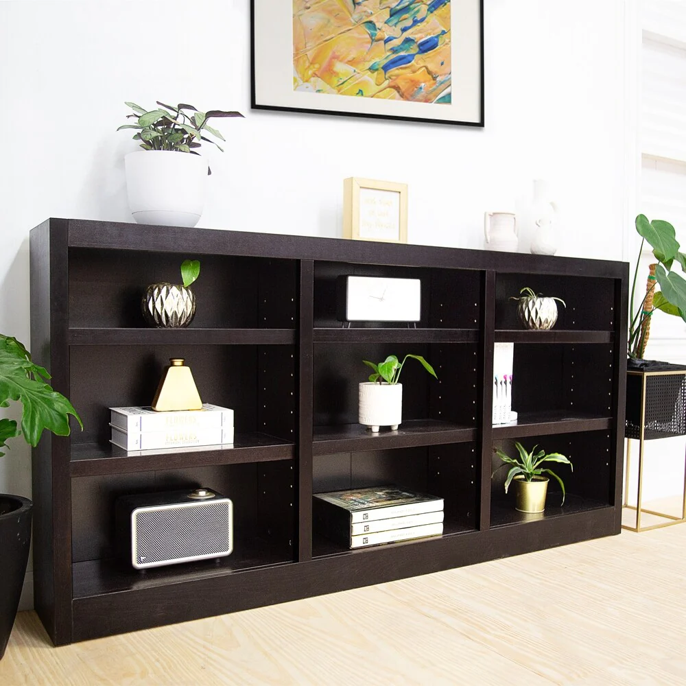 Triple Wide Wood Bookcase, 9 Shelf 36 Inch Tall Bookshelf for Home, Office and Display Storage - Image 8