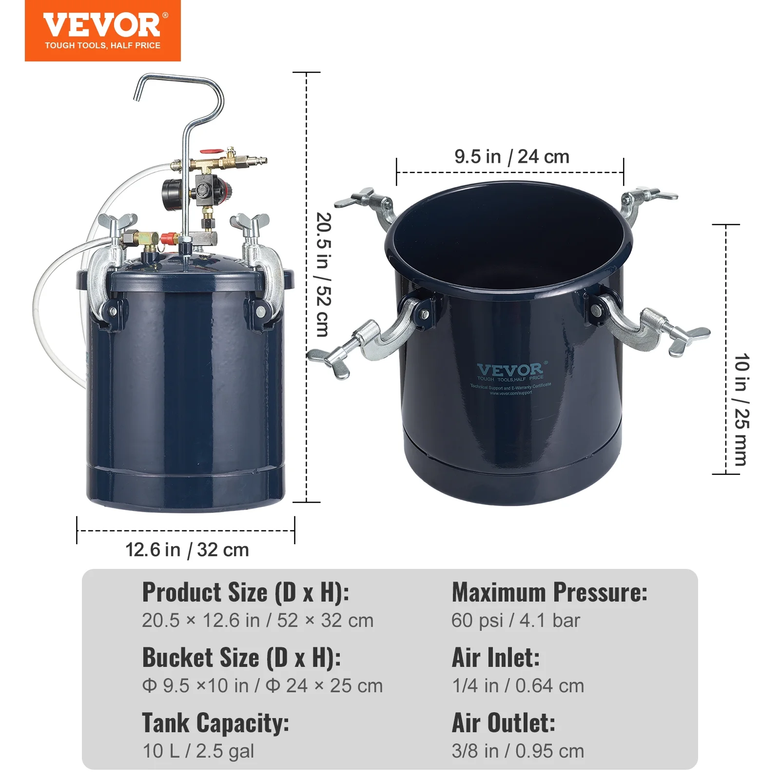 SKYSHALO Spray Paint Pressure Pot Tank, 10L/2.5gal Air Paint Pressure Pot, 1.5mm+4mm Two Nozzles Two Spray Paint Guns for Industry Home Decor Architecture Construction Automotive Painting, 60PSI Max - Image 7